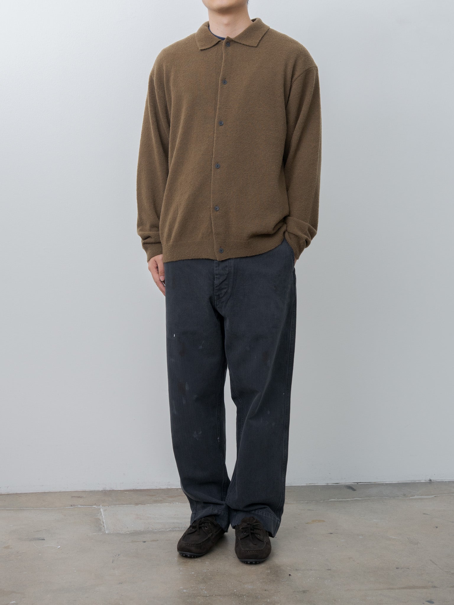 Namu Shop - Aton Wool Mini Boucle Polo Cardigan with Herill USMC HBT Pants