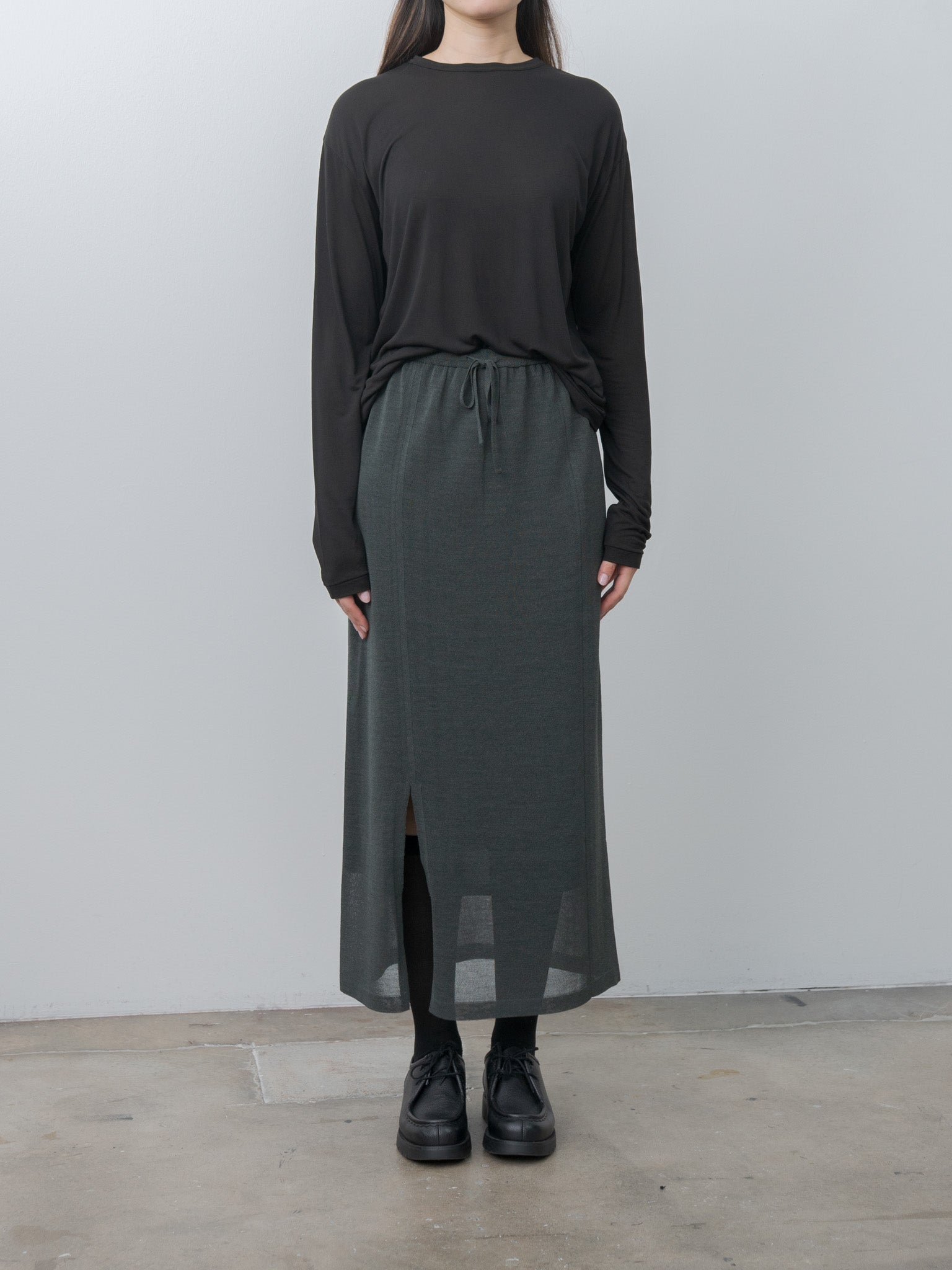 Namu Shop - Aton Wool Cover Straight Skirt - Green
