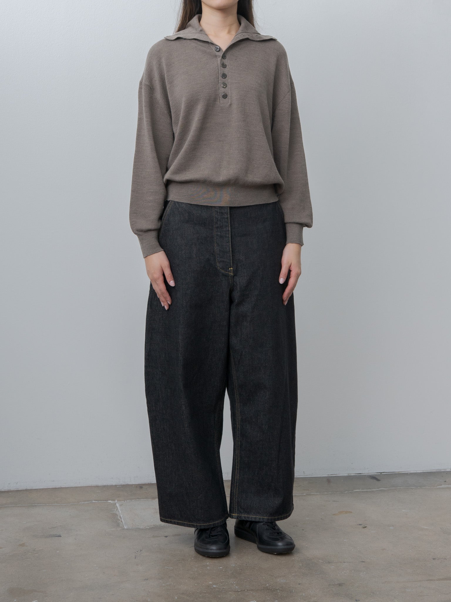 Namu Shop - Sayaka Davis Highneck Henley - Oatmeal, Eggplant
