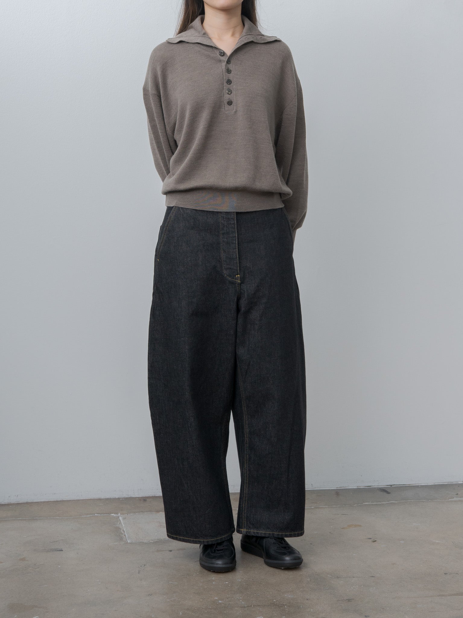 Namu Shop - Sayaka Davis Highneck Henley - Oatmeal, Eggplant