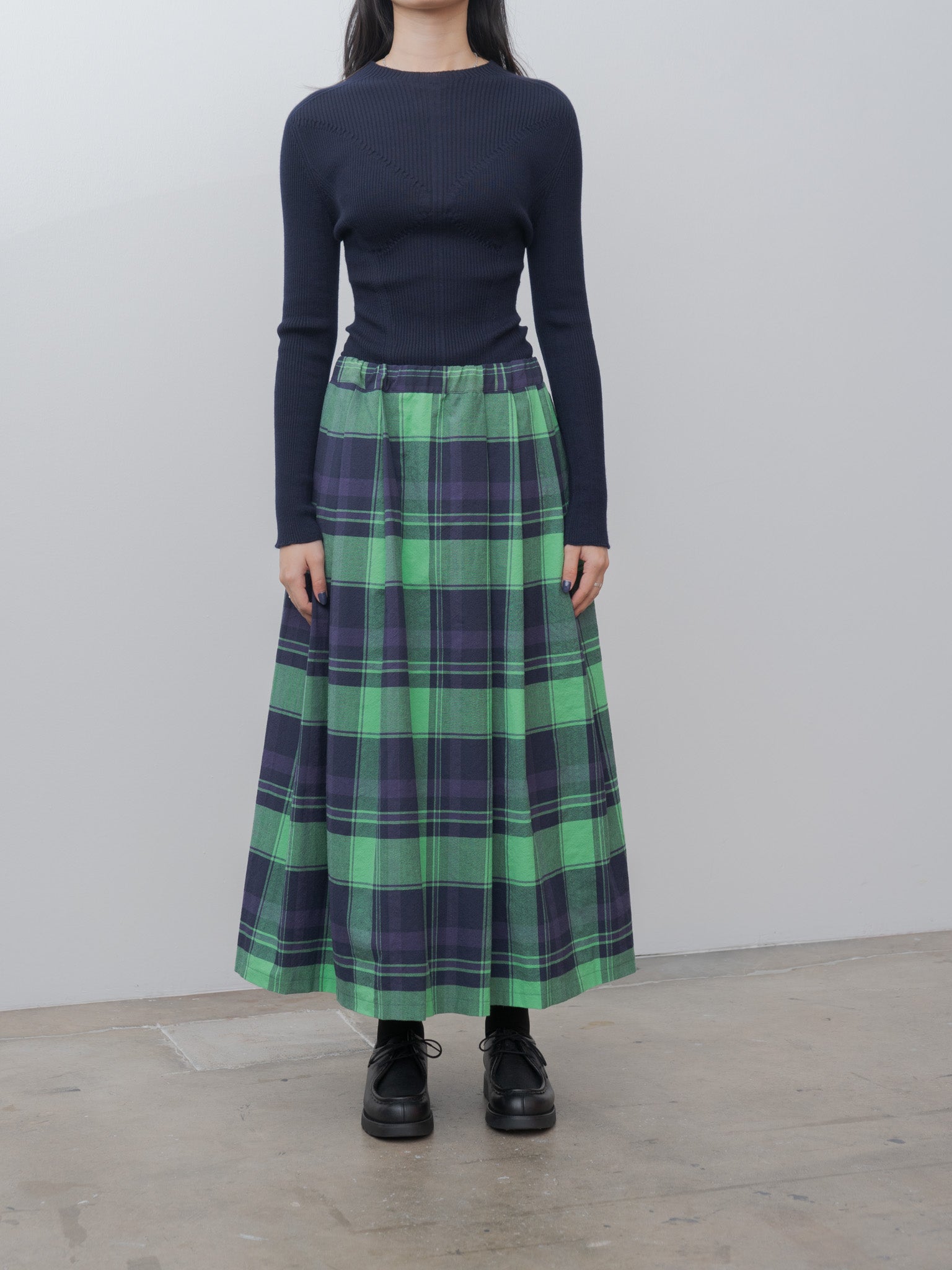 Namu Shop - Veritecoeur Tuck Skirt - Green Check