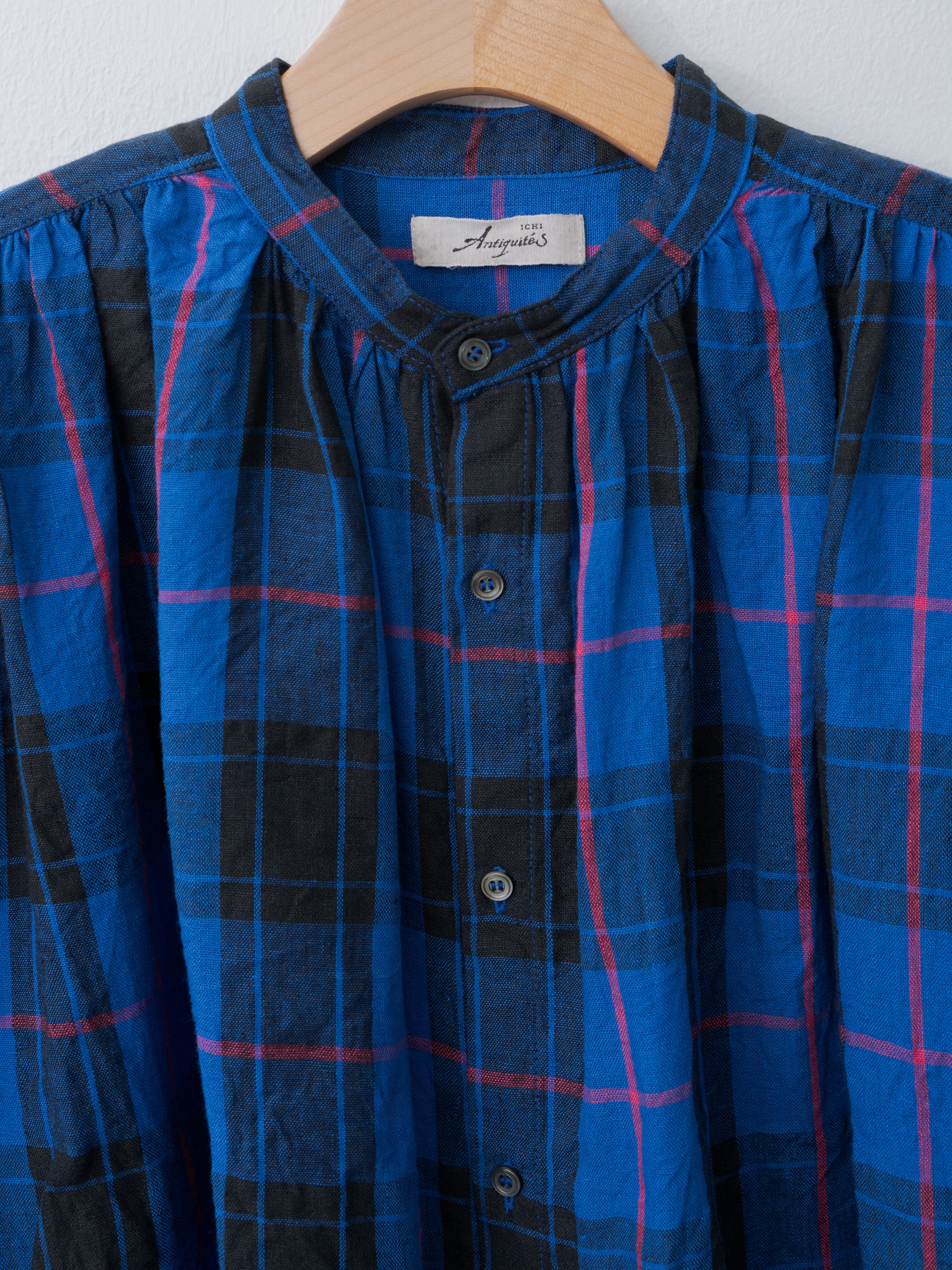 Namu Shop - Ichi Antiquites Linen Tartan Shirt - Blue