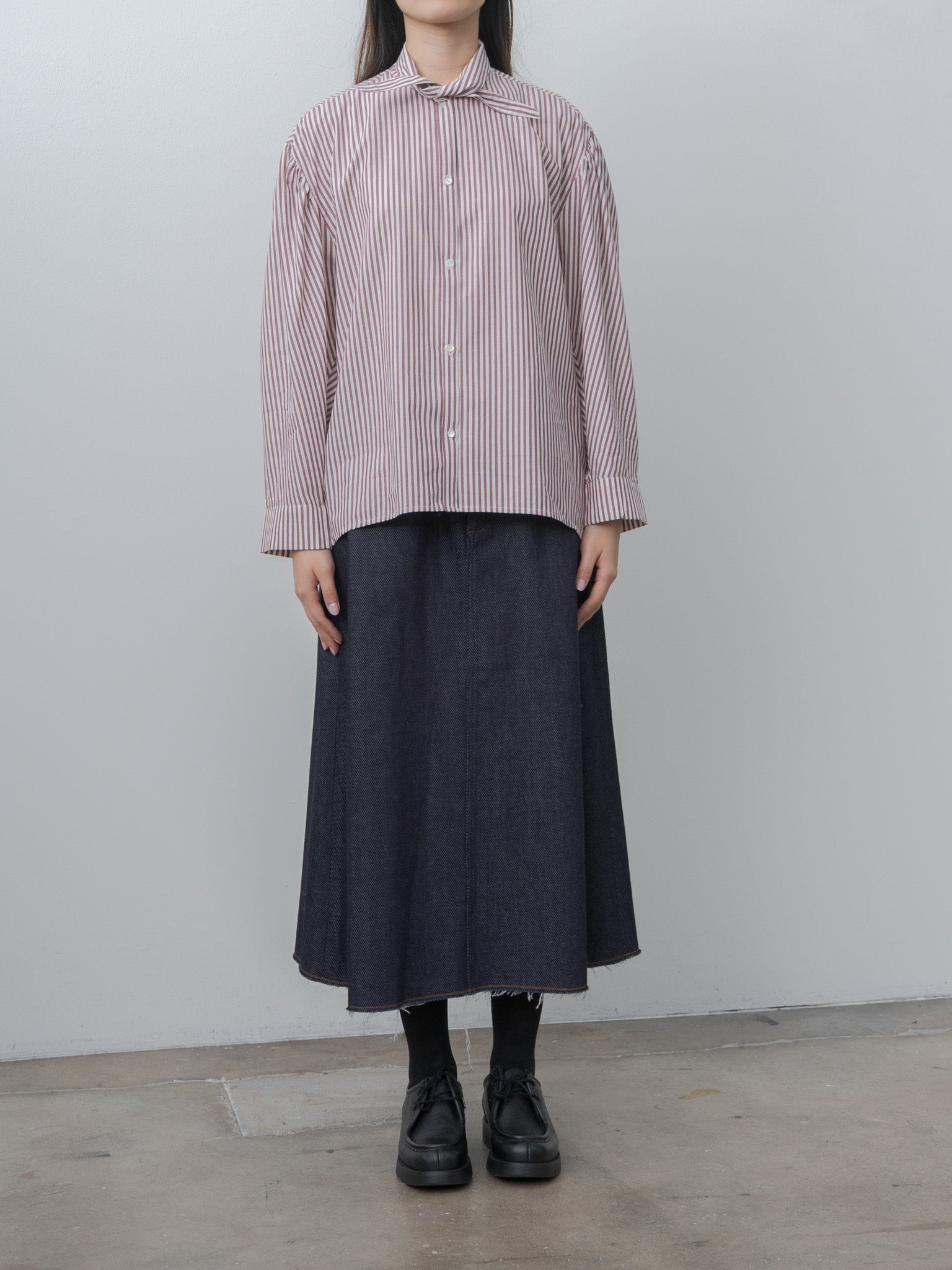 Namu Shop - Eleph Tie Shirt - Burgundy Stripe