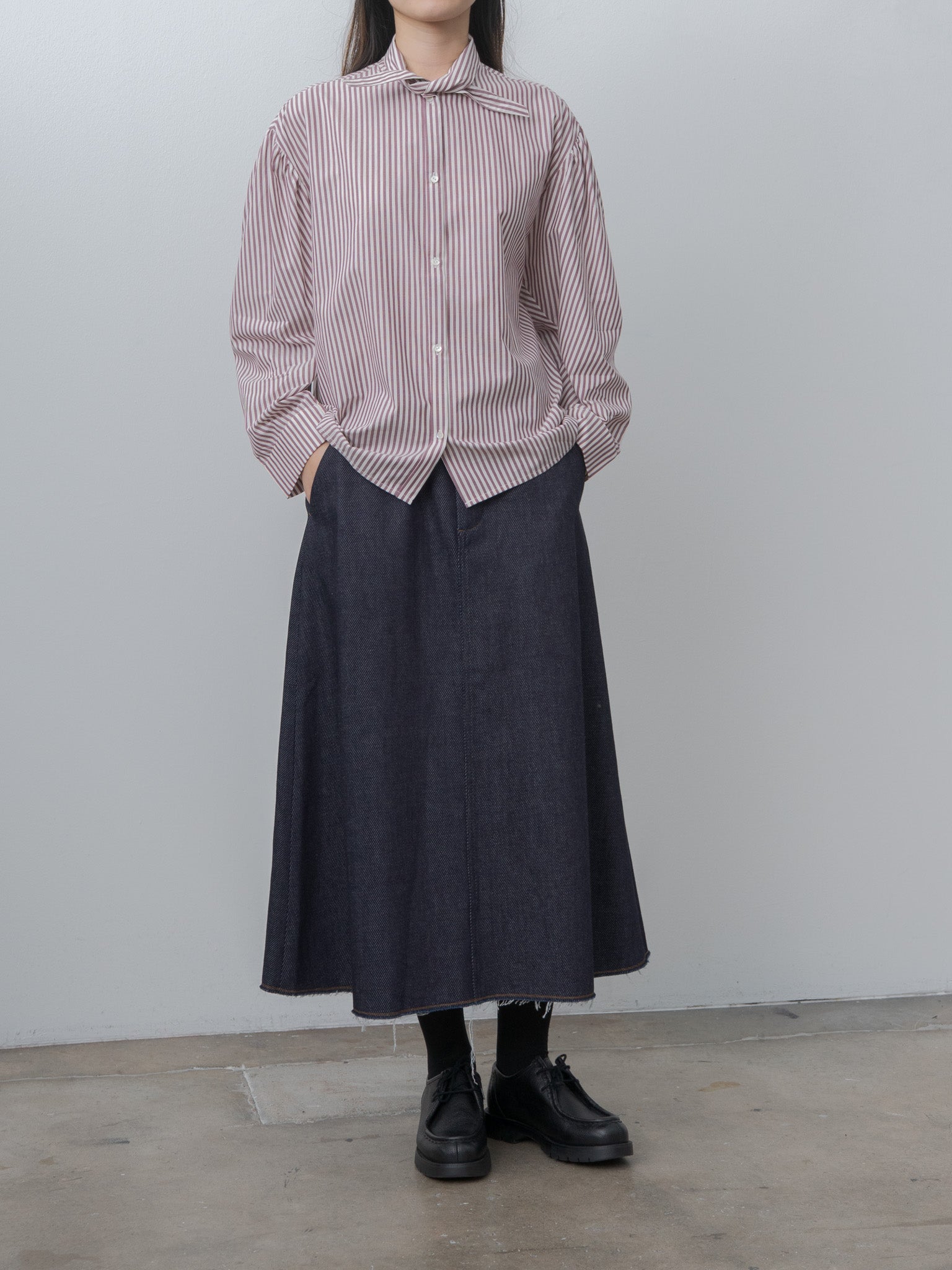Namu Shop - Eleph Tie Shirt - Burgundy Stripe