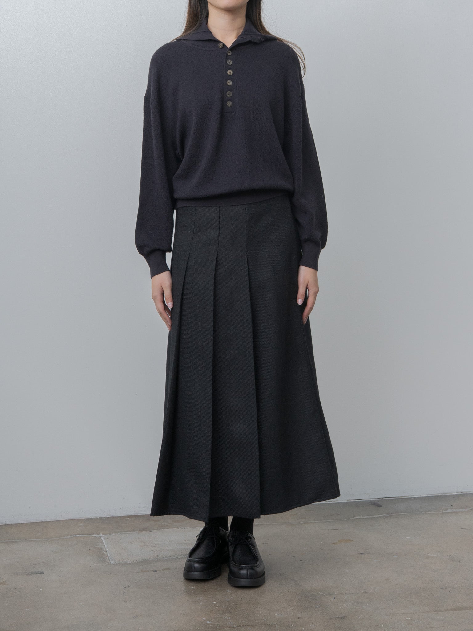 Namu Shop - Sayaka Davis Highneck Henley - Oatmeal, Eggplant