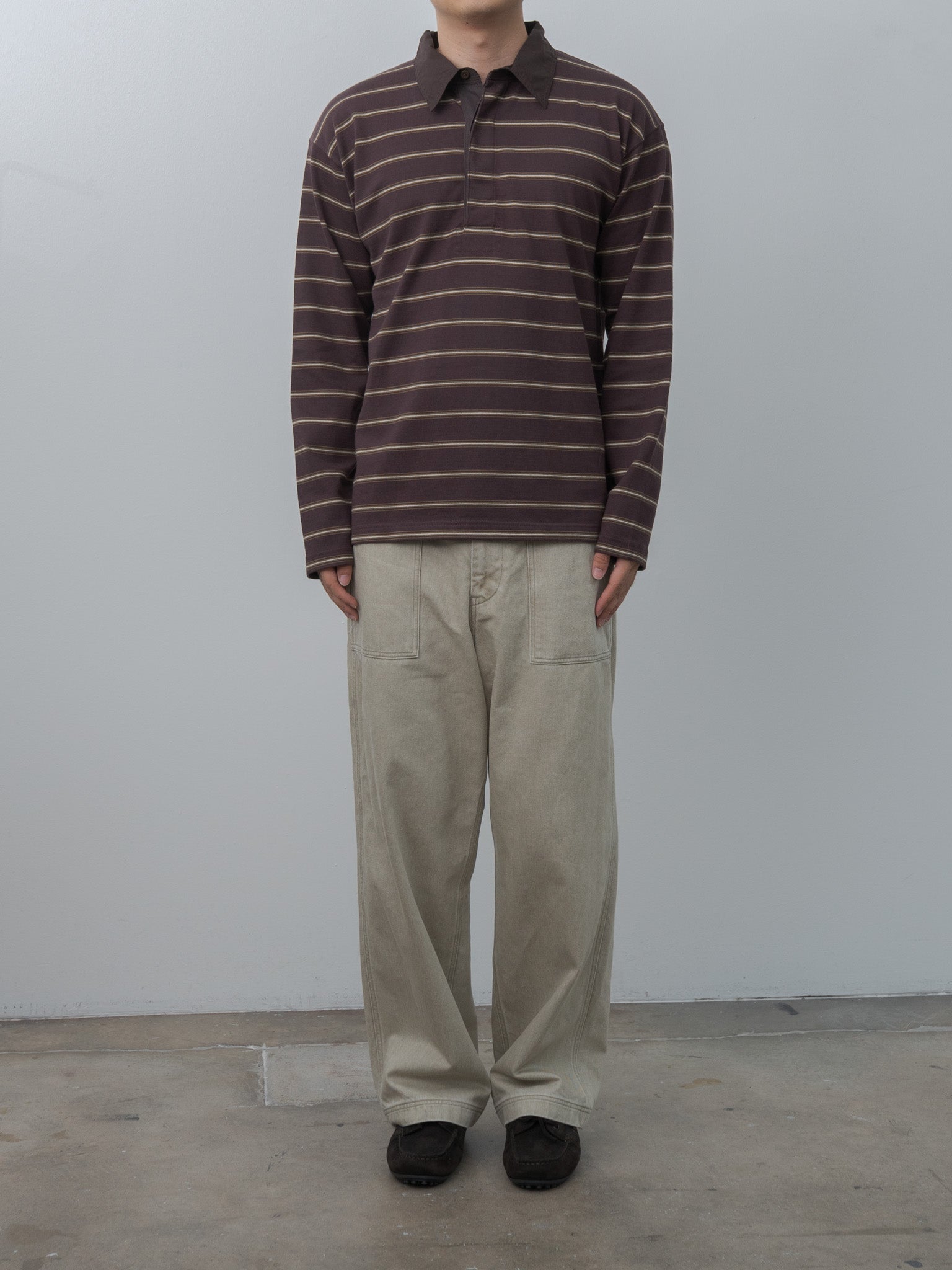 Namu Shop - Yleve Heavyweight Soft Jersey Border Rugger Shirt - Burgundy