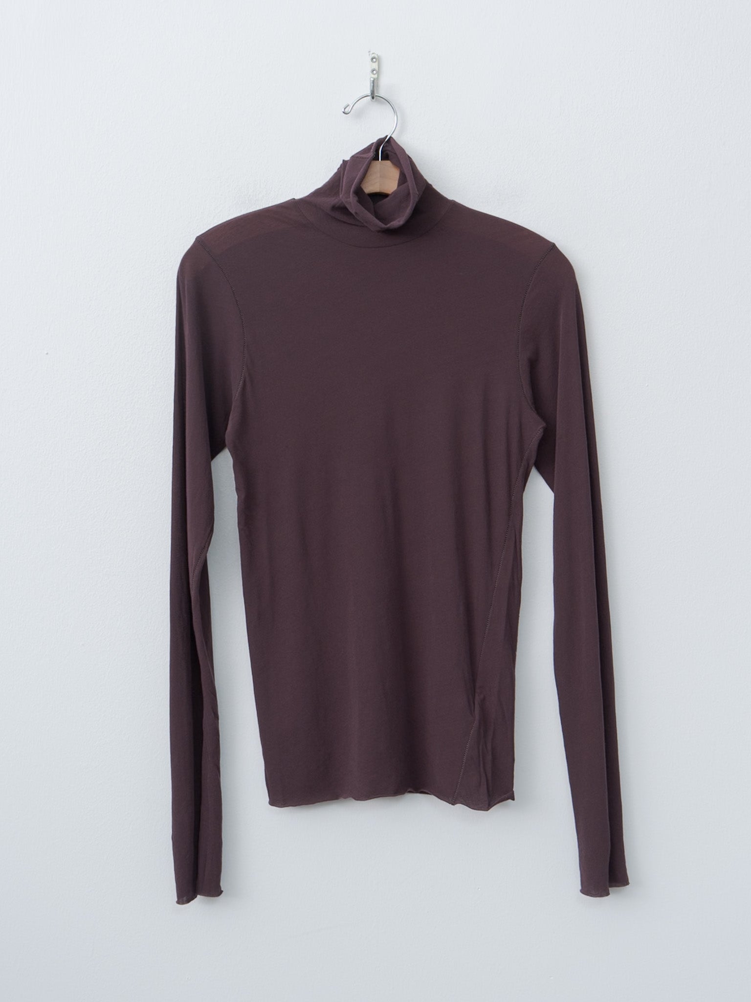 High Twist Cotton Sheer Jersey Turtleneck Tee - Dark Brown