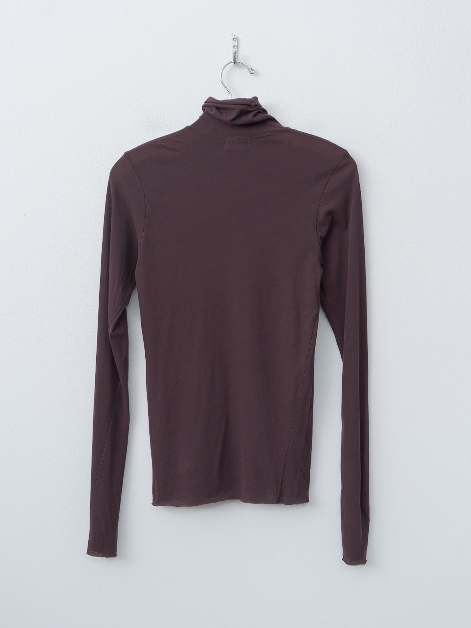 High Twist Cotton Sheer Jersey Turtleneck Tee - Dark Brown