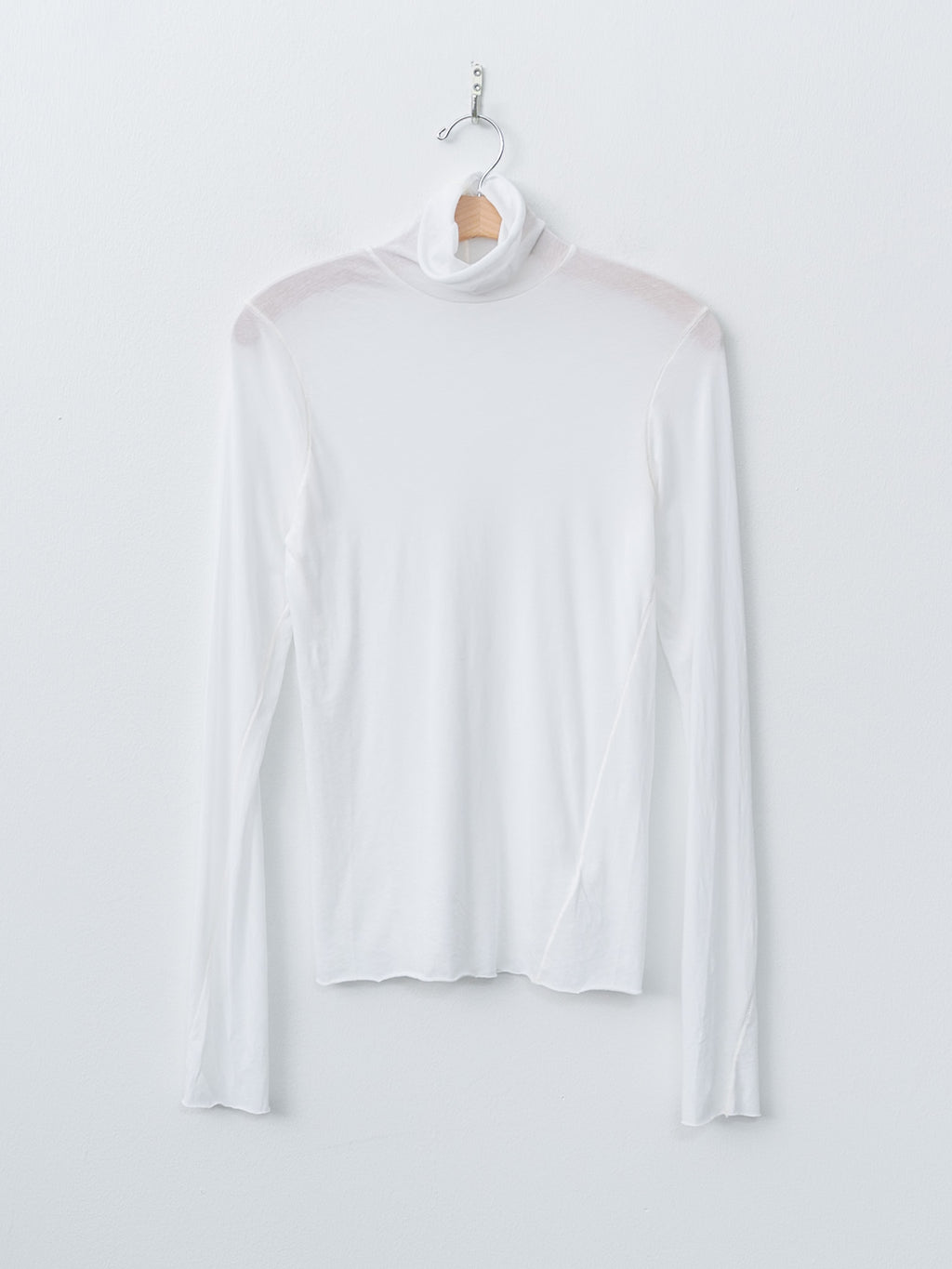 High Twist Cotton Sheer Jersey Turtleneck Tee - Off White