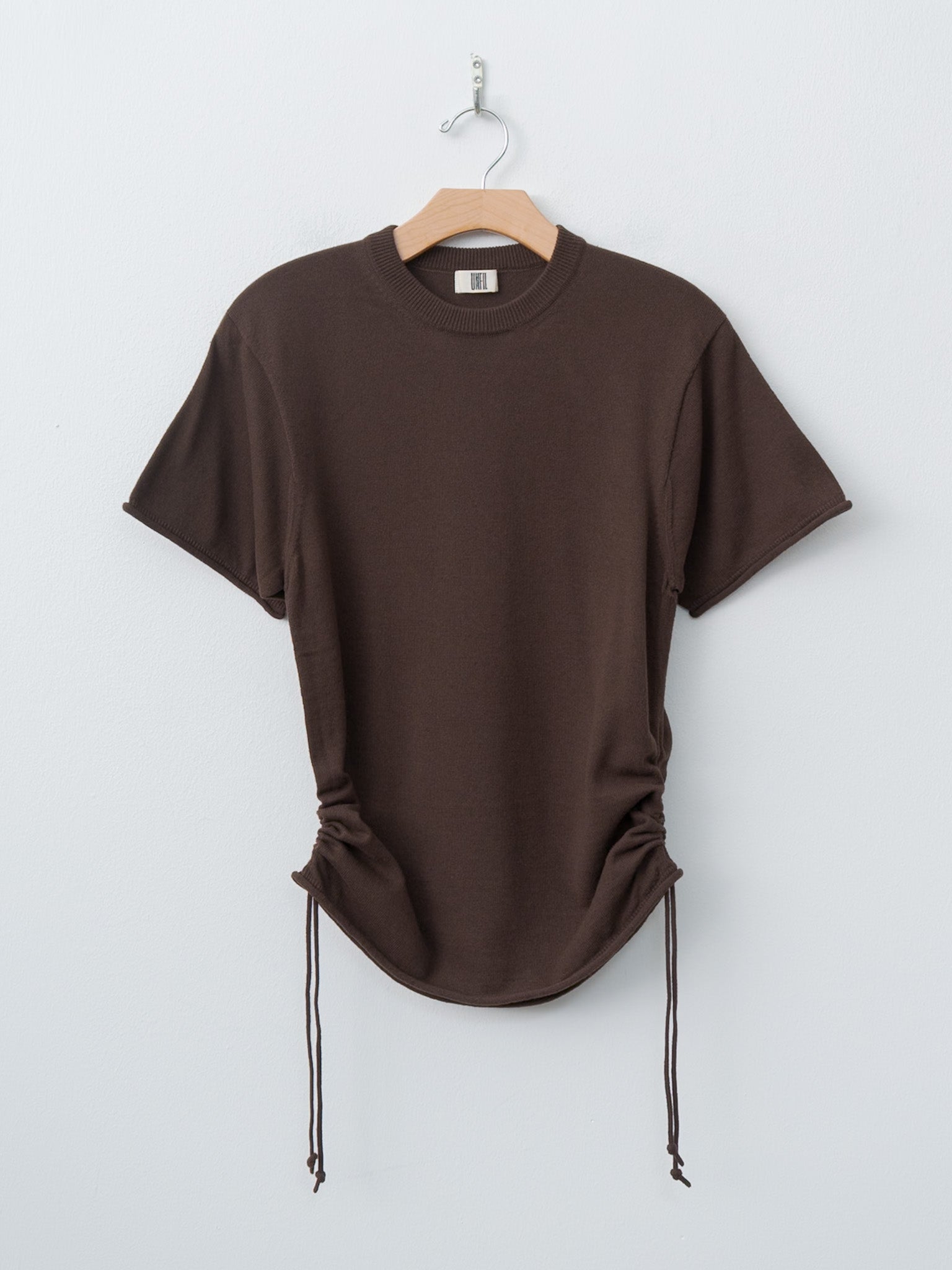 Brushed Silk Cotton Short-Sleeve Gathered P/O - Dark Brown