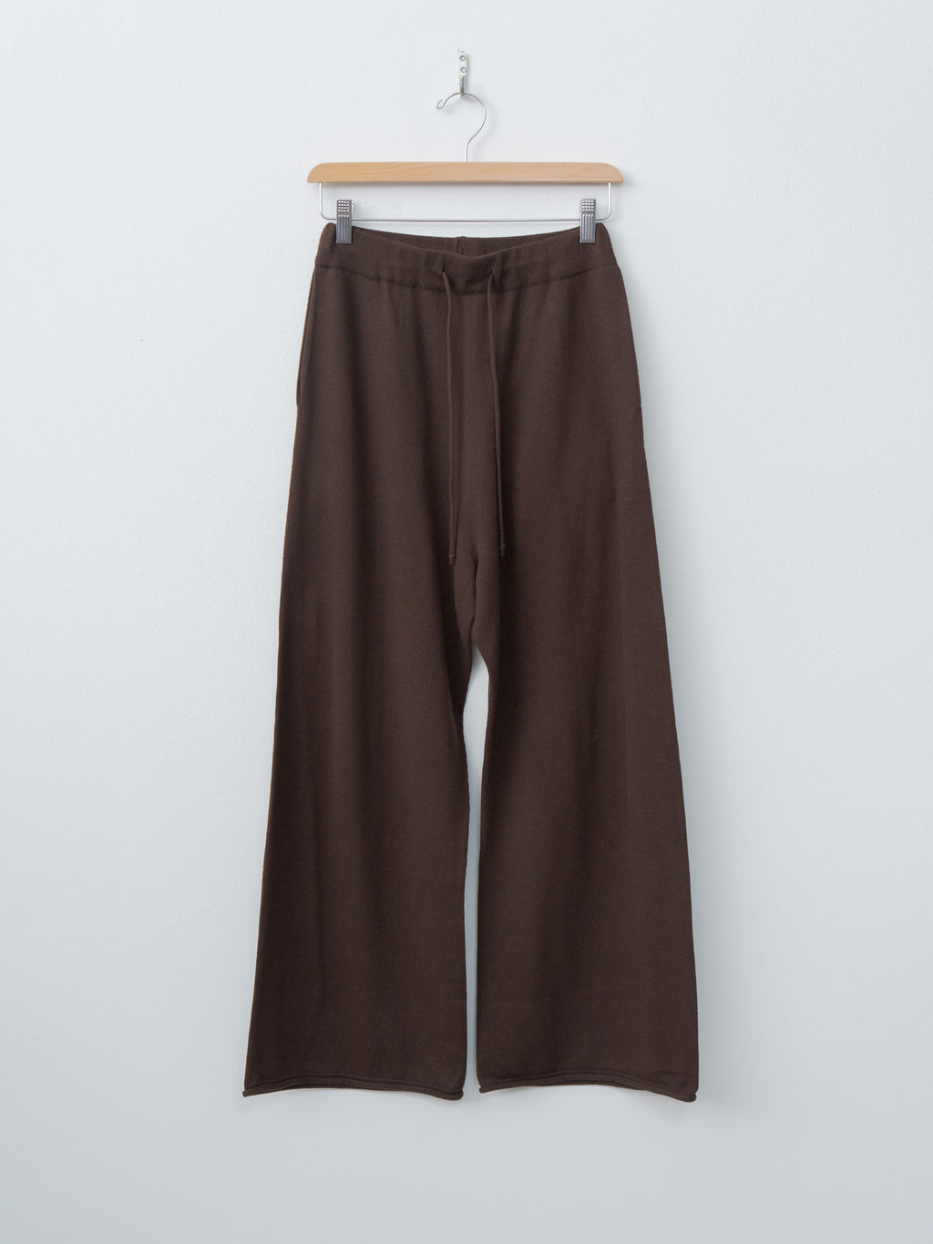 Brushed Silk Cotton Wide Straight Pants - Dark Brown