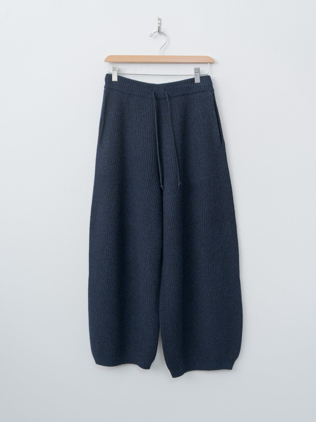 Woolen Cotton & Fine Lambswool Ribbed Wide Pants - Black Navy