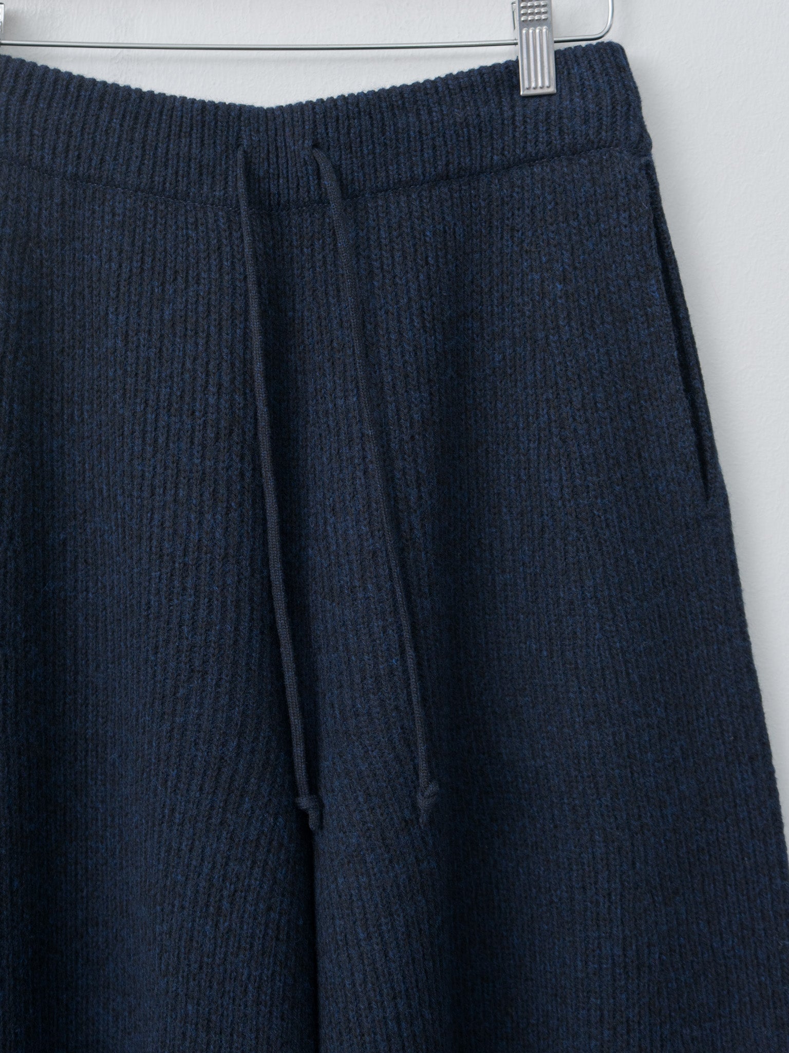 Woolen Cotton & Fine Lambswool Ribbed Wide Pants - Black Navy