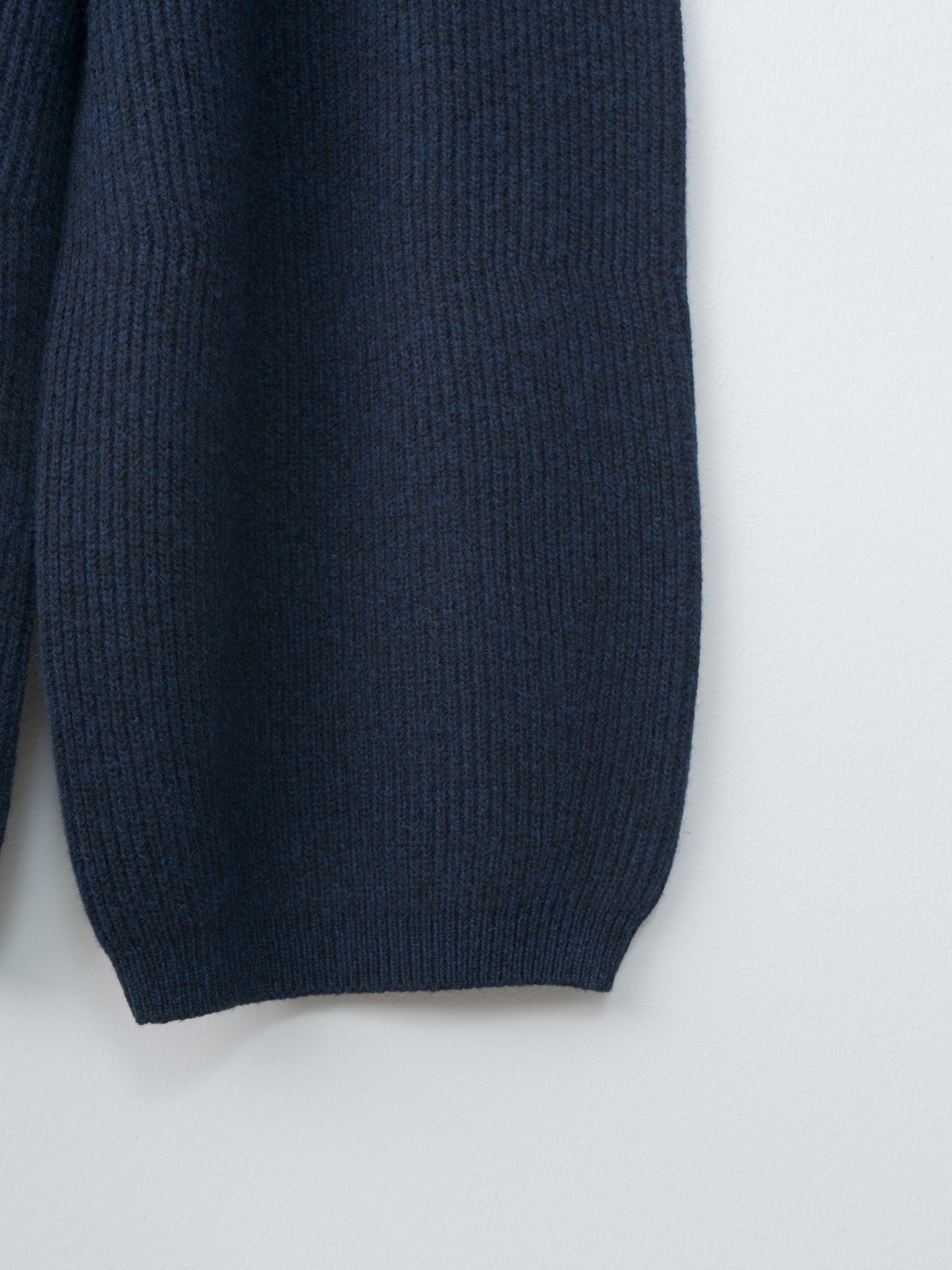 Woolen Cotton & Fine Lambswool Ribbed Wide Pants - Black Navy