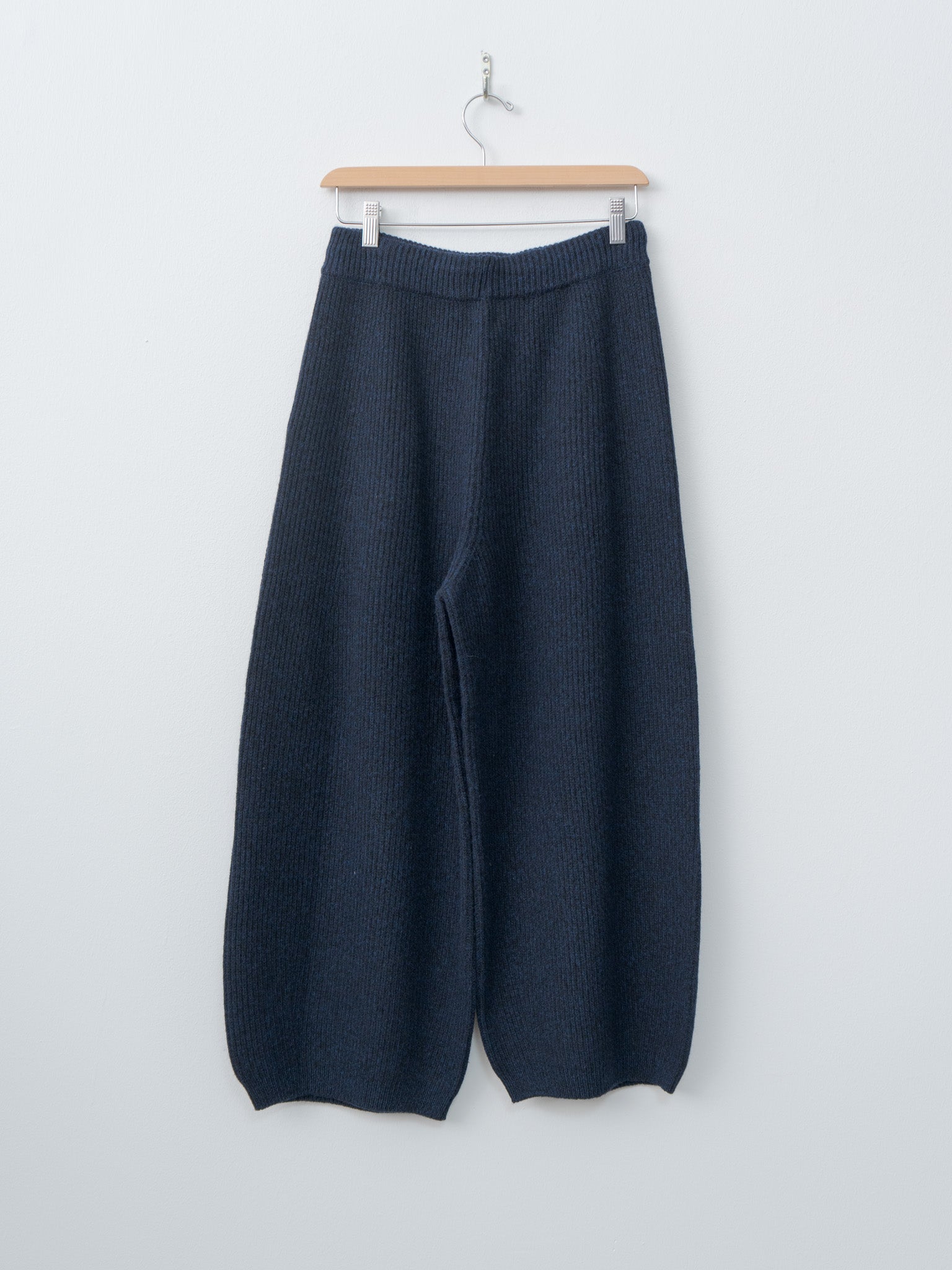 Woolen Cotton & Fine Lambswool Ribbed Wide Pants - Black Navy