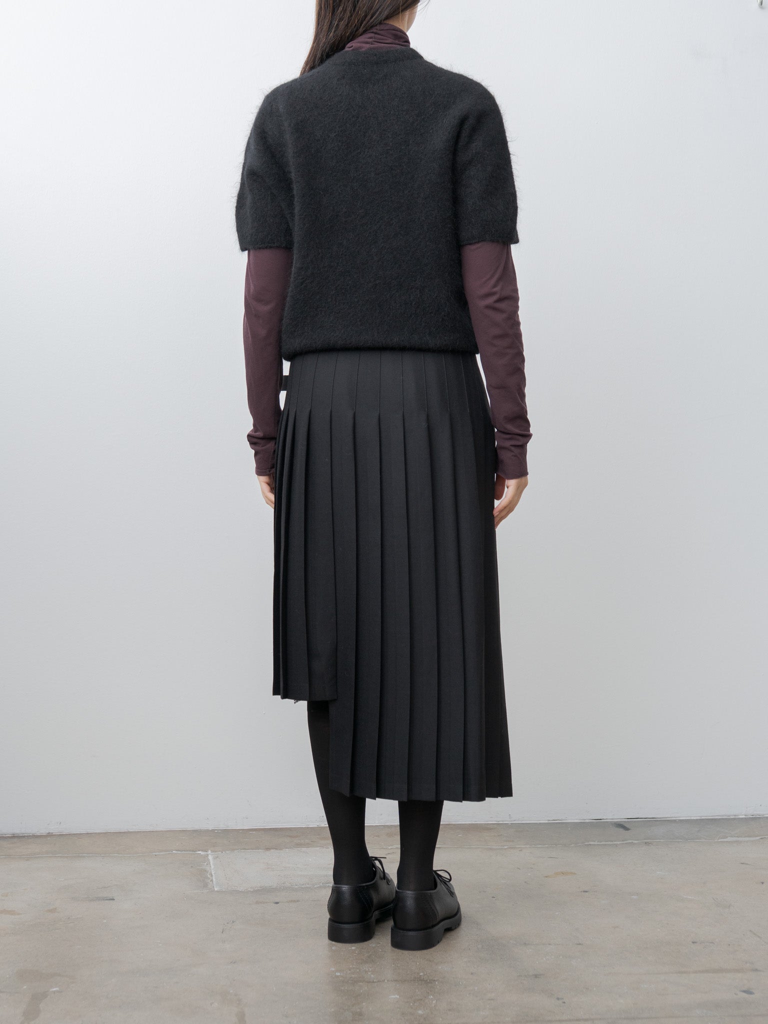 O'NEIL OF DUBLIN × UNFIL Worsted Wool Asymmetrical Kilt Skirt - Black