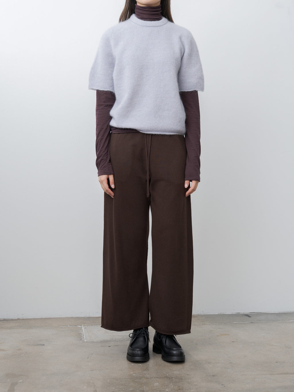 Brushed Silk Cotton Wide Straight Pants - Dark Brown