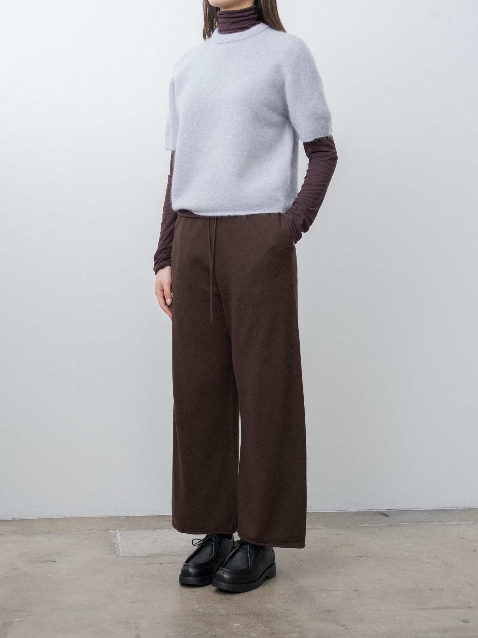 Brushed Silk Cotton Wide Straight Pants - Dark Brown