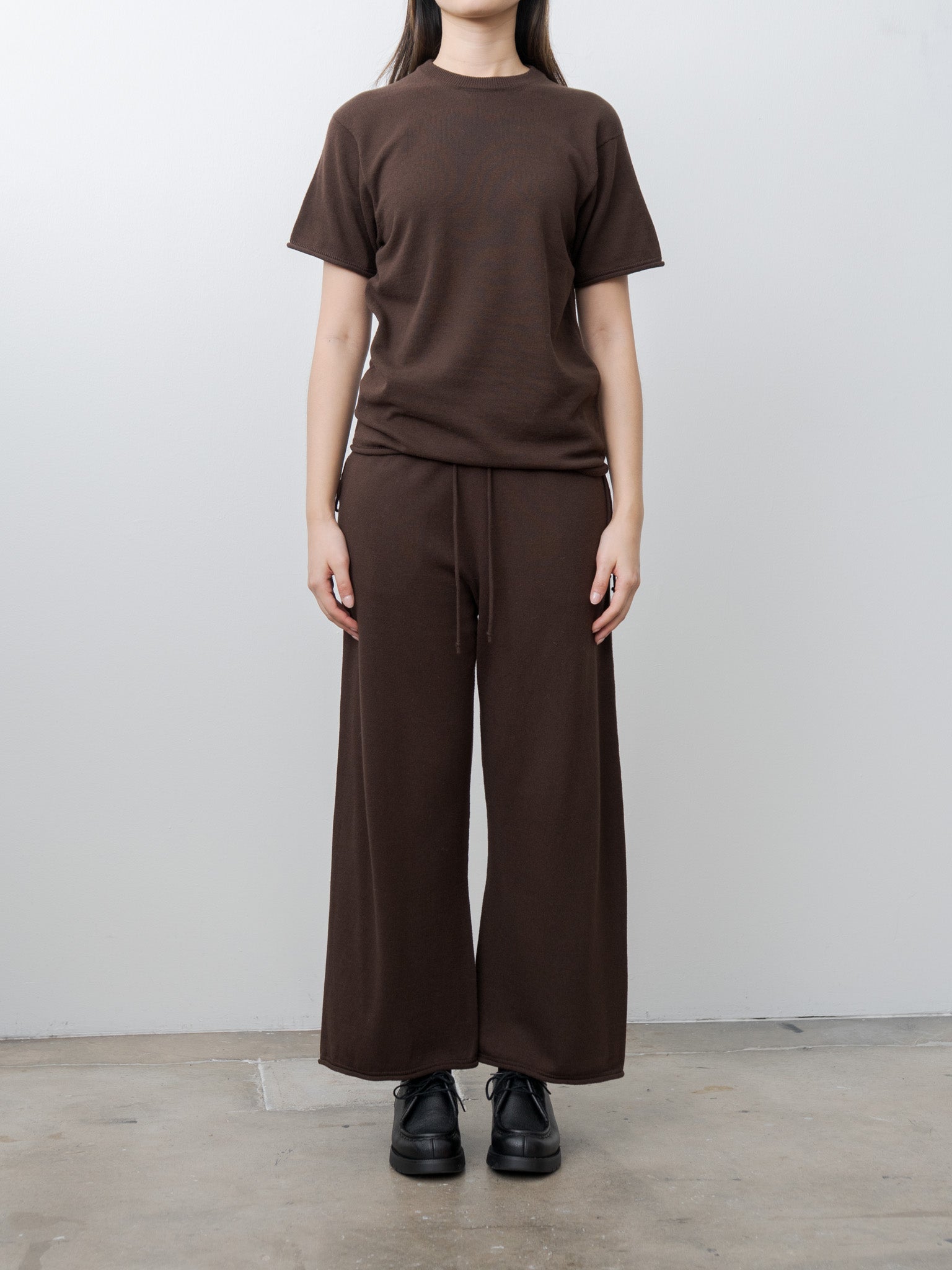 Brushed Silk Cotton Short-Sleeve Gathered P/O - Dark Brown