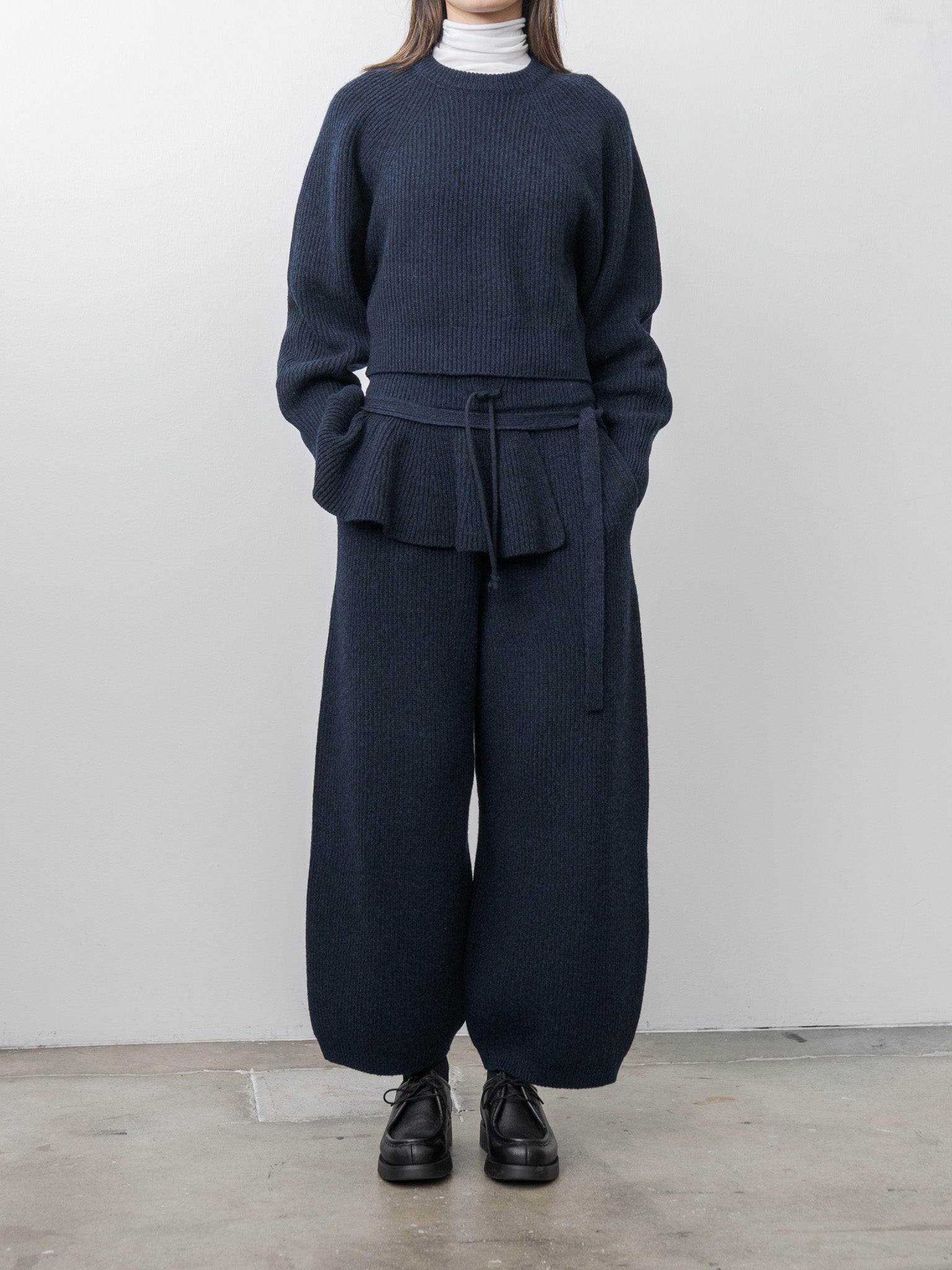 Woolen Cotton & Fine Lambswool Ribbed P/O - Black Navy
