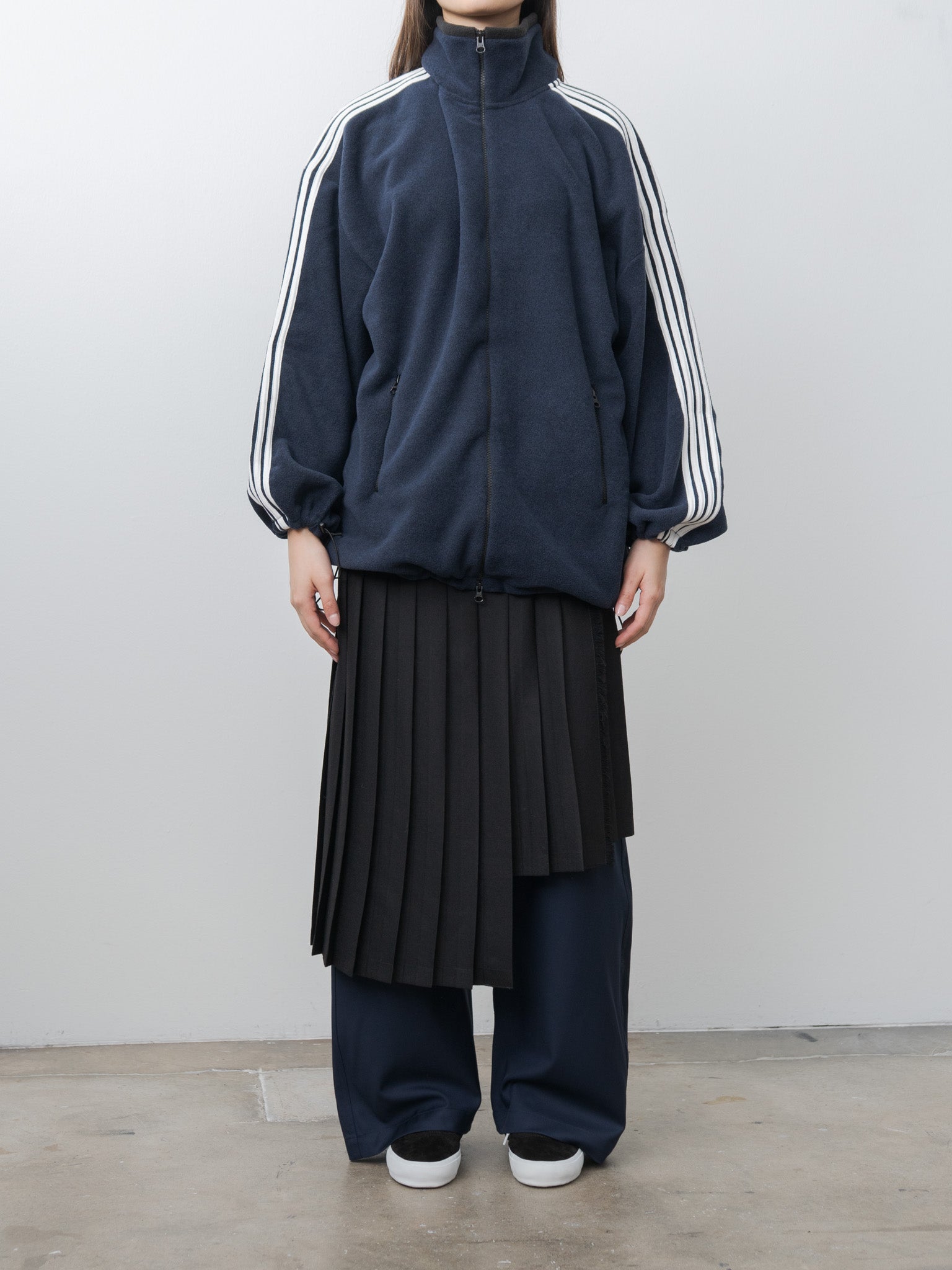 Fleece Loose Fit Track Jacket - Navy