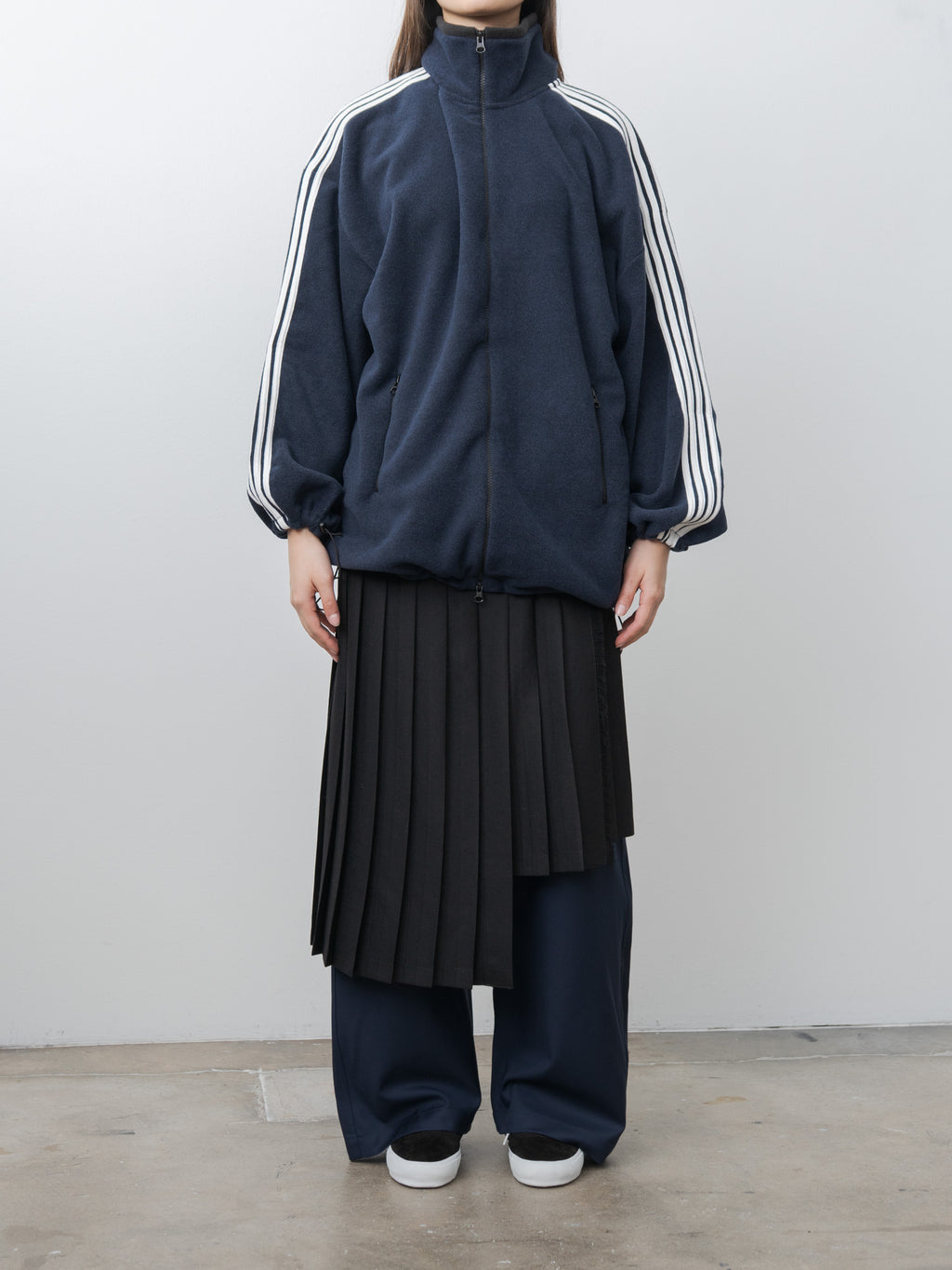 Fleece Loose Fit Track Jacket - Navy