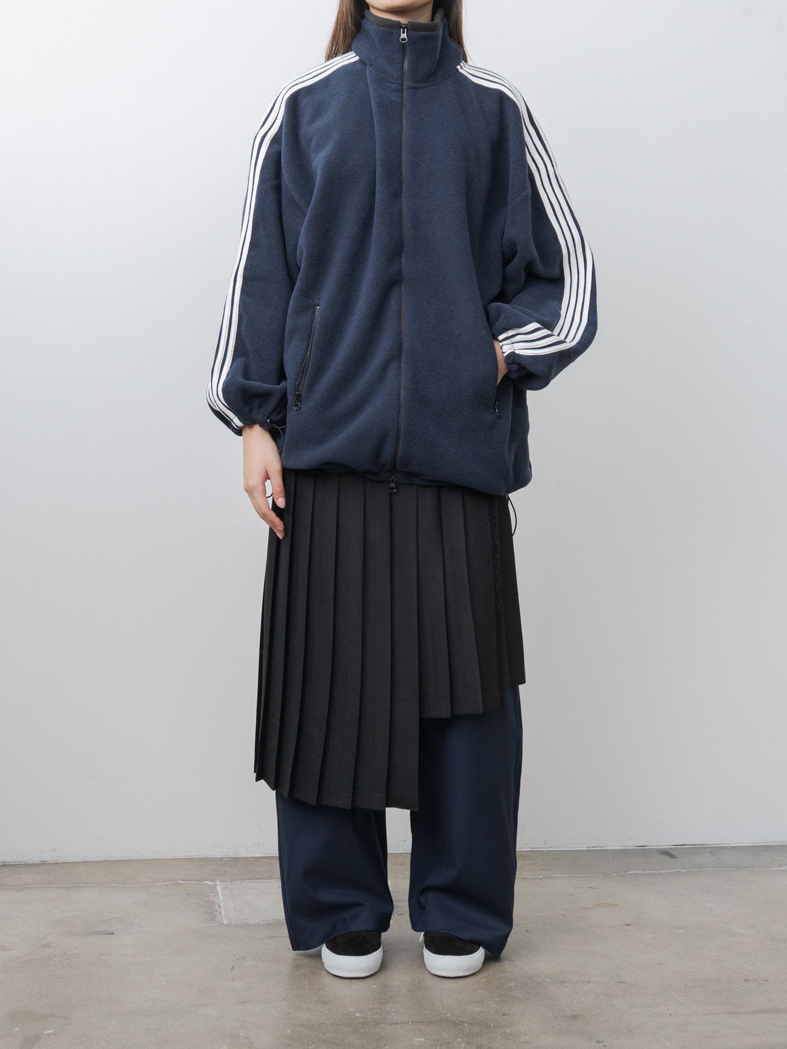 Fleece Loose Fit Track Jacket - Navy