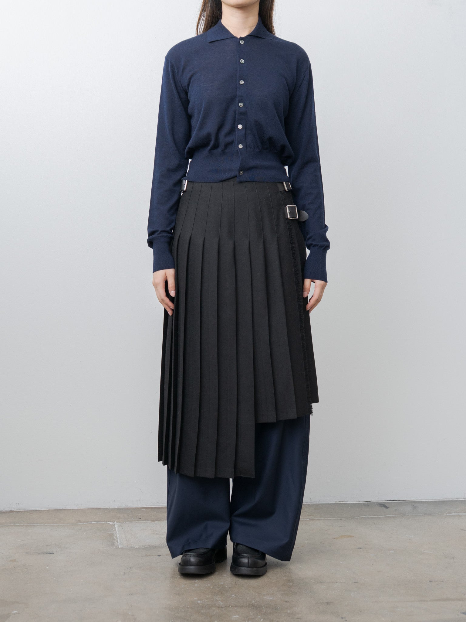 Wool Polo Cardigan - Navy