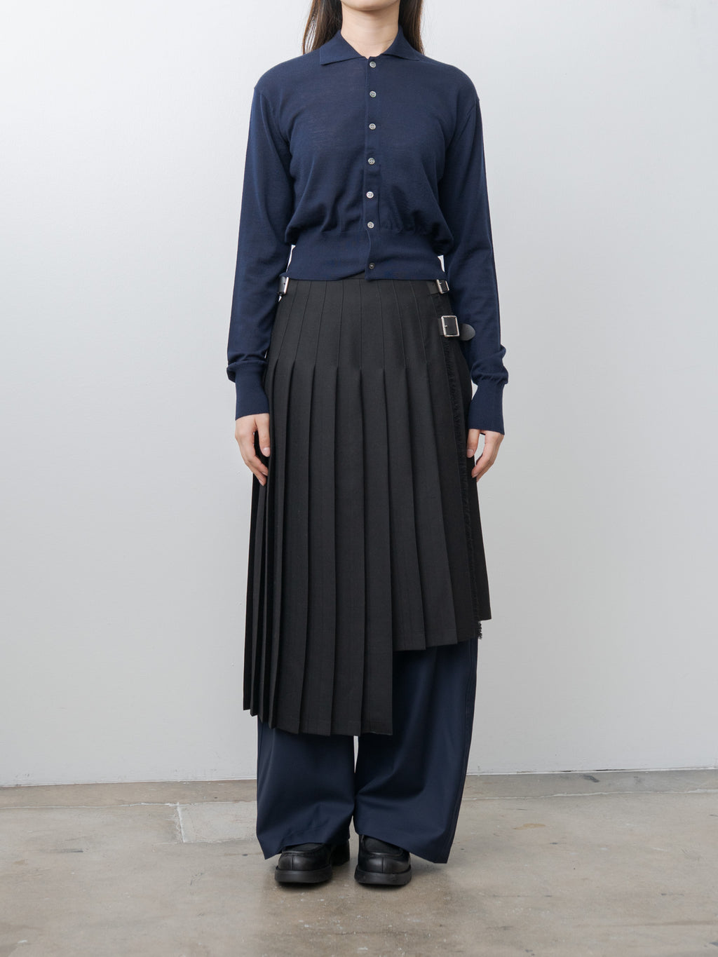 Wool Polo Cardigan - Navy