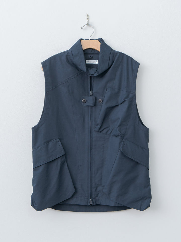 Cotton Poly Hollow Yarn Light Gabardine Messenger Vest - Navy