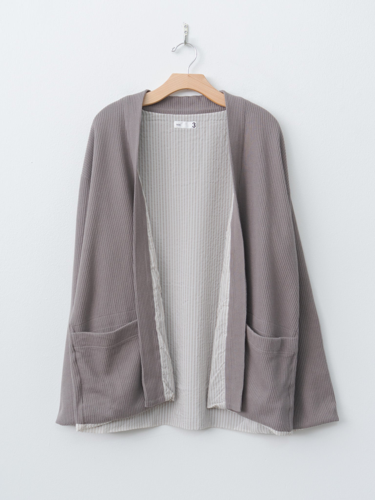 Namu Shop - ts(s) Rail Rib Cotton Jersey Lined Easy Cardigan - Gray