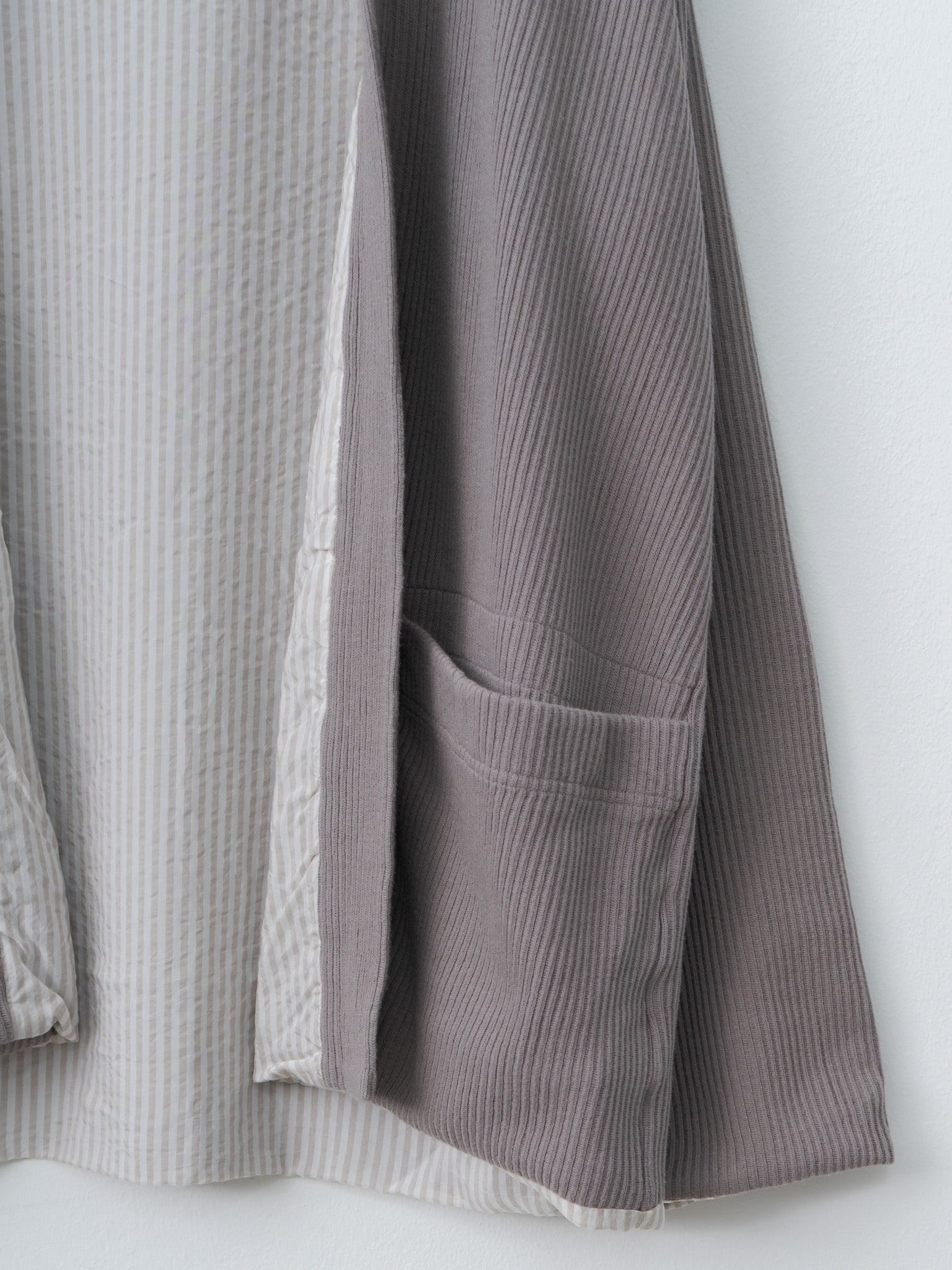 Namu Shop - ts(s) Rail Rib Cotton Jersey Lined Easy Cardigan - Gray