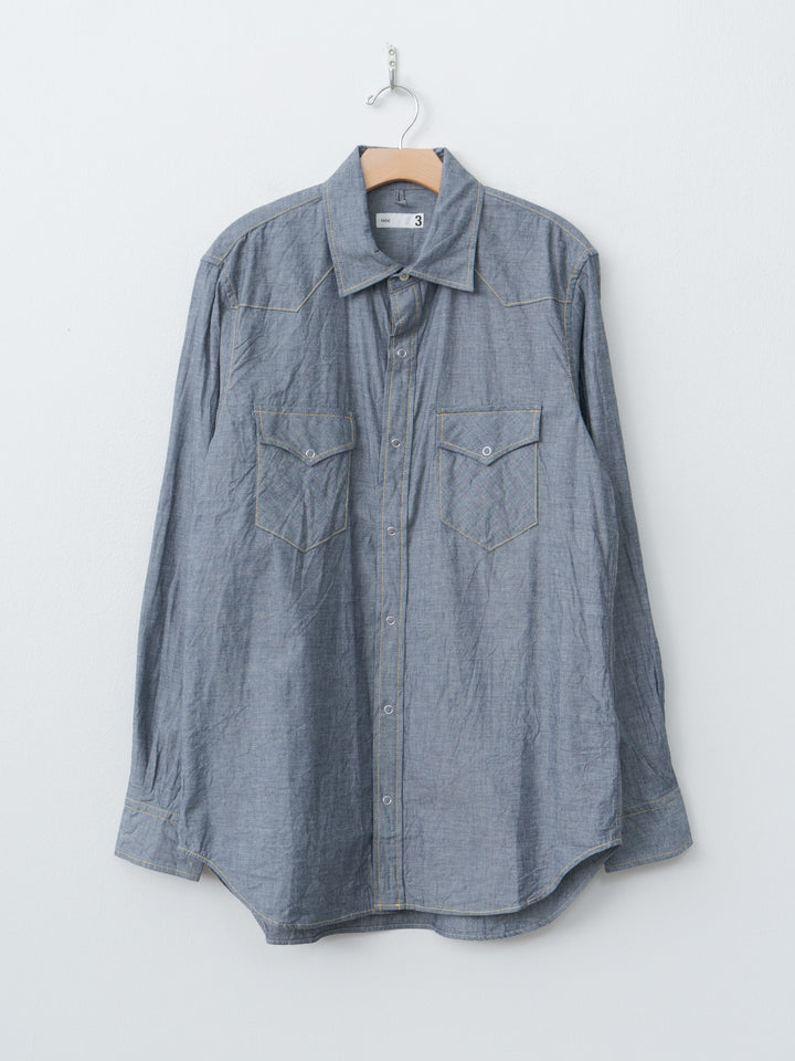 Indigo Cotton Chambray Western Shirt - Navy