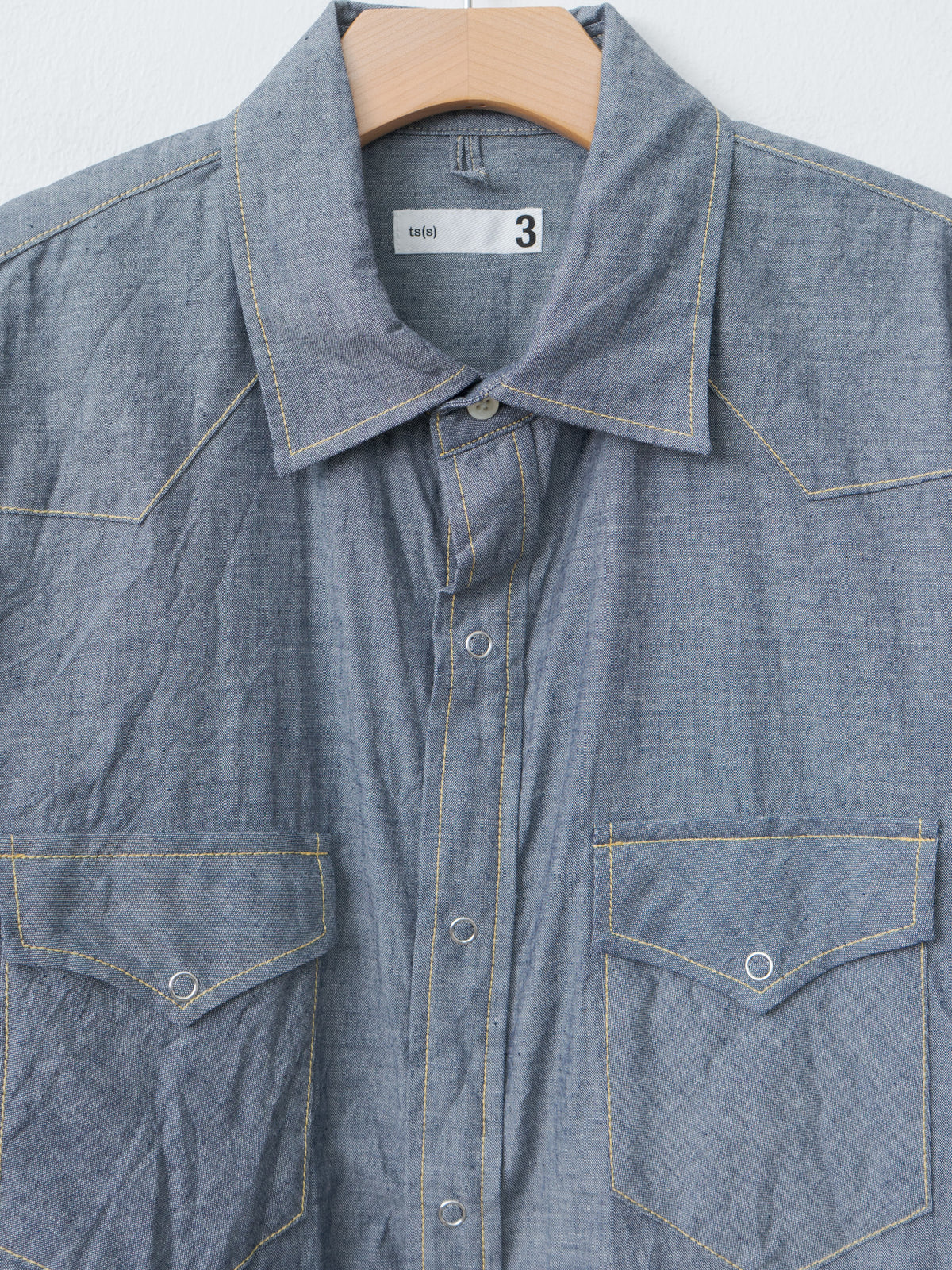 Namu Shop - ts(s) Indigo Cotton Chambray Yellow Stitch Western Shirt - Navy