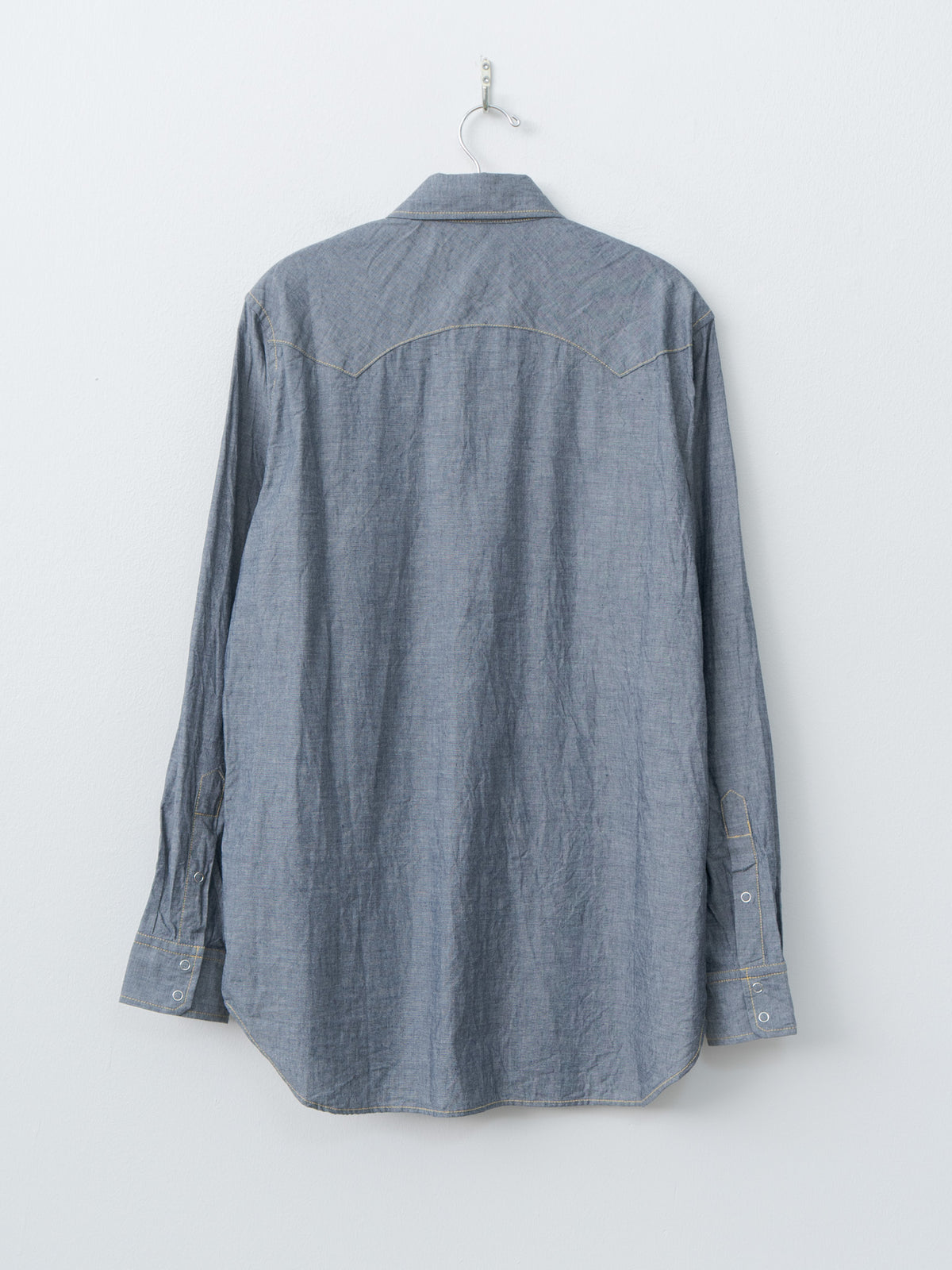 Namu Shop - ts(s) Indigo Cotton Chambray Yellow Stitch Western Shirt - Navy