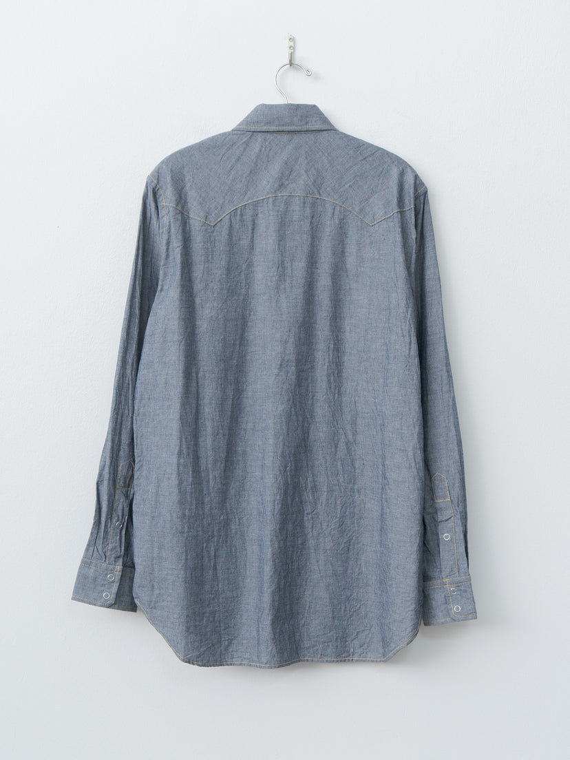 Namu Shop - ts(s) Indigo Cotton Chambray Yellow Stitch Western Shirt - Navy