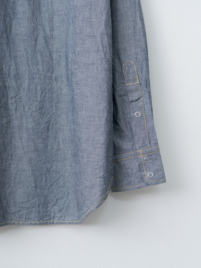 Namu Shop - ts(s) Indigo Cotton Chambray Yellow Stitch Western Shirt - Navy