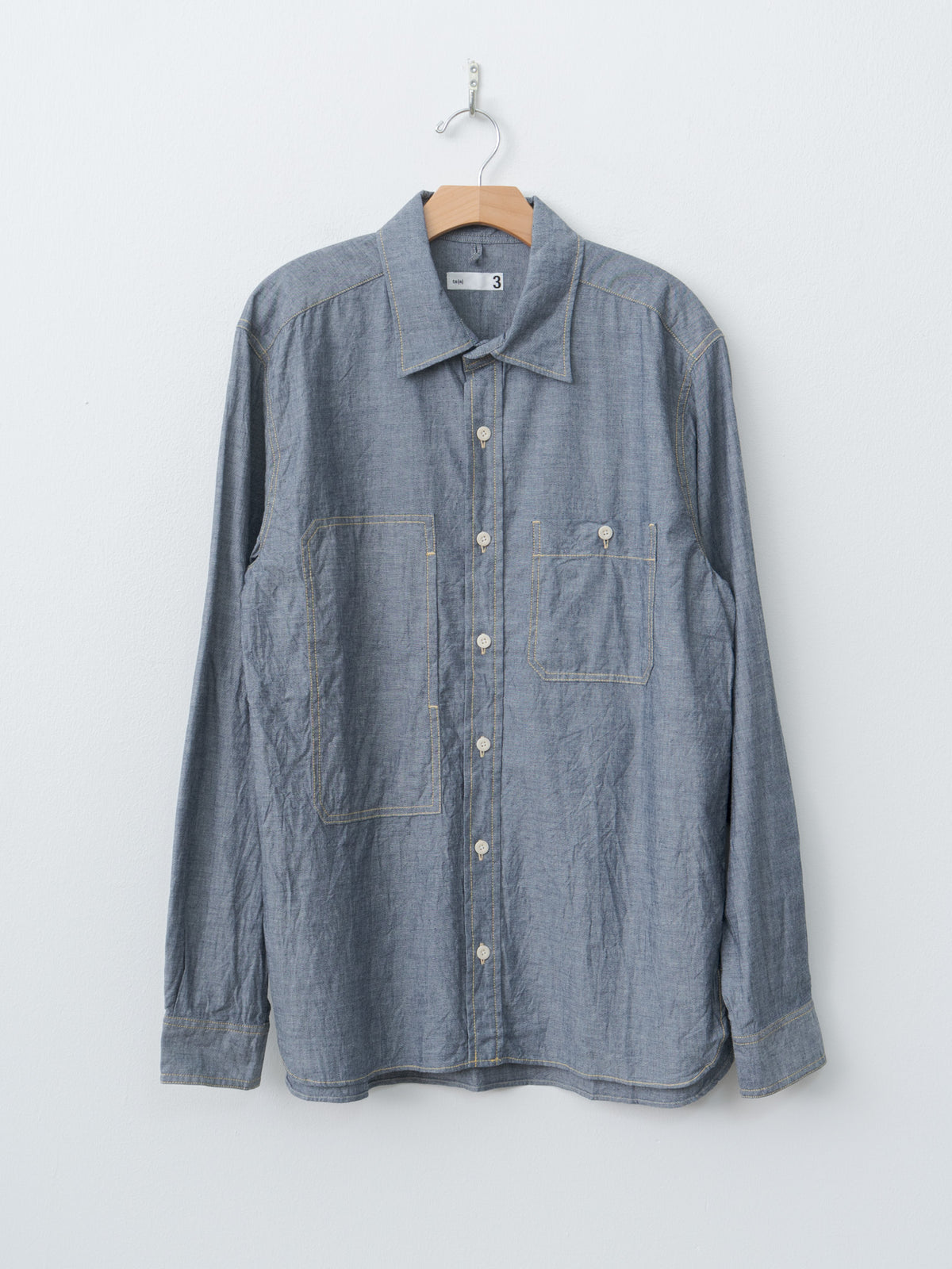 Namu Shop - ts(s) Indigo Cotton Chambray Asymmetric Pocket Work Shirt - Navy