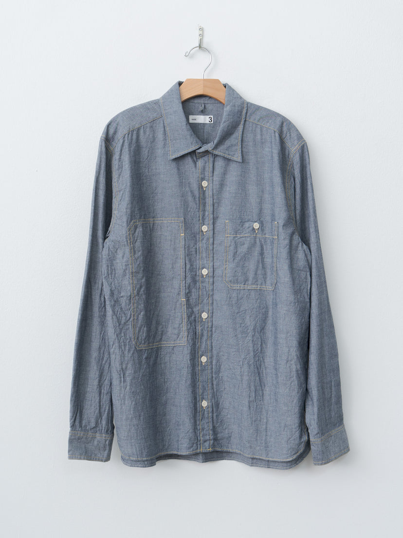 Namu Shop - ts(s) Indigo Cotton Chambray Asymmetric Pocket Work Shirt - Navy