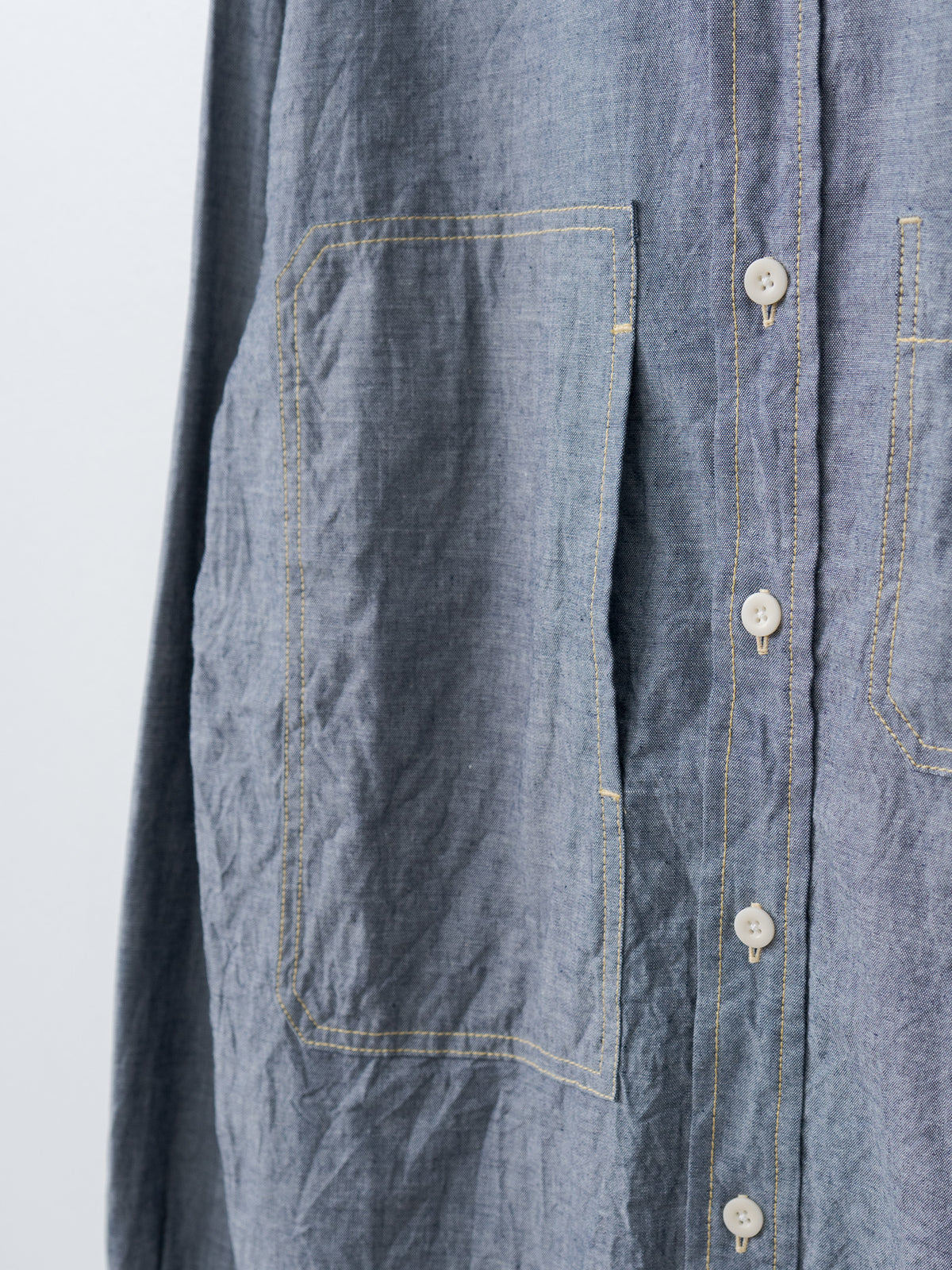 Namu Shop - ts(s) Indigo Cotton Chambray Asymmetric Pocket Work Shirt - Navy