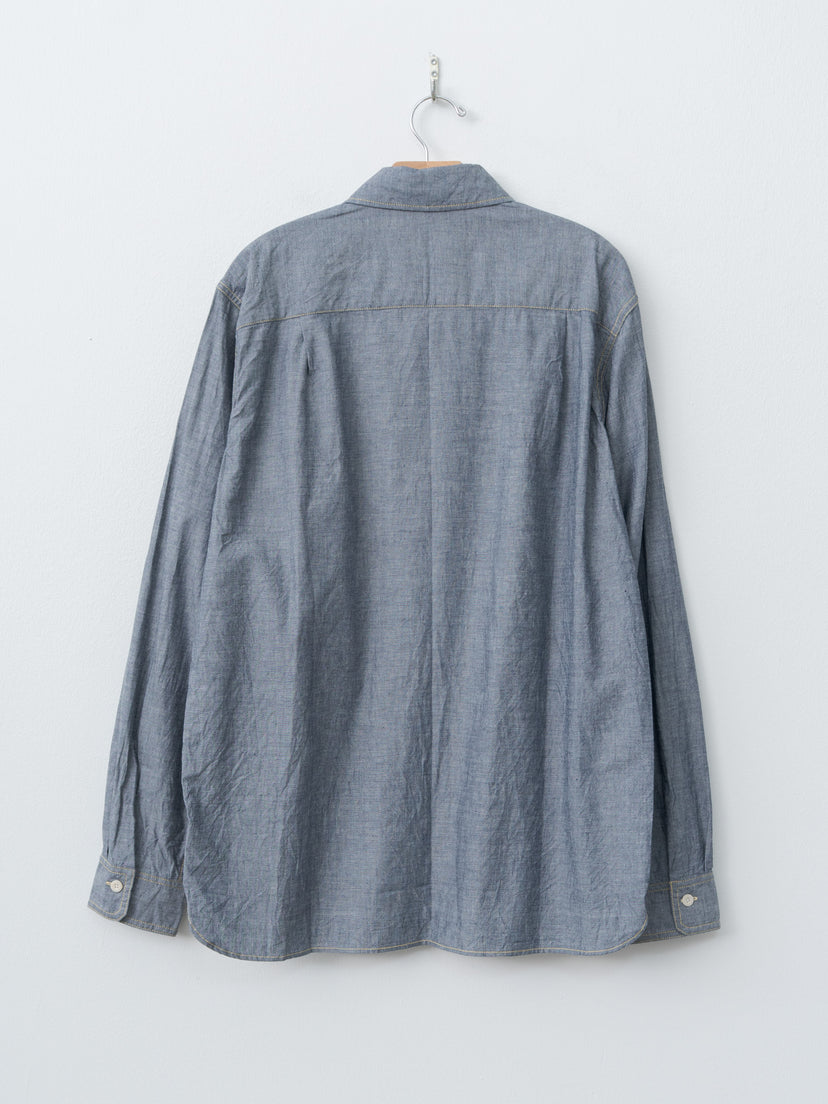 Namu Shop - ts(s) Indigo Cotton Chambray Asymmetric Pocket Work Shirt - Navy
