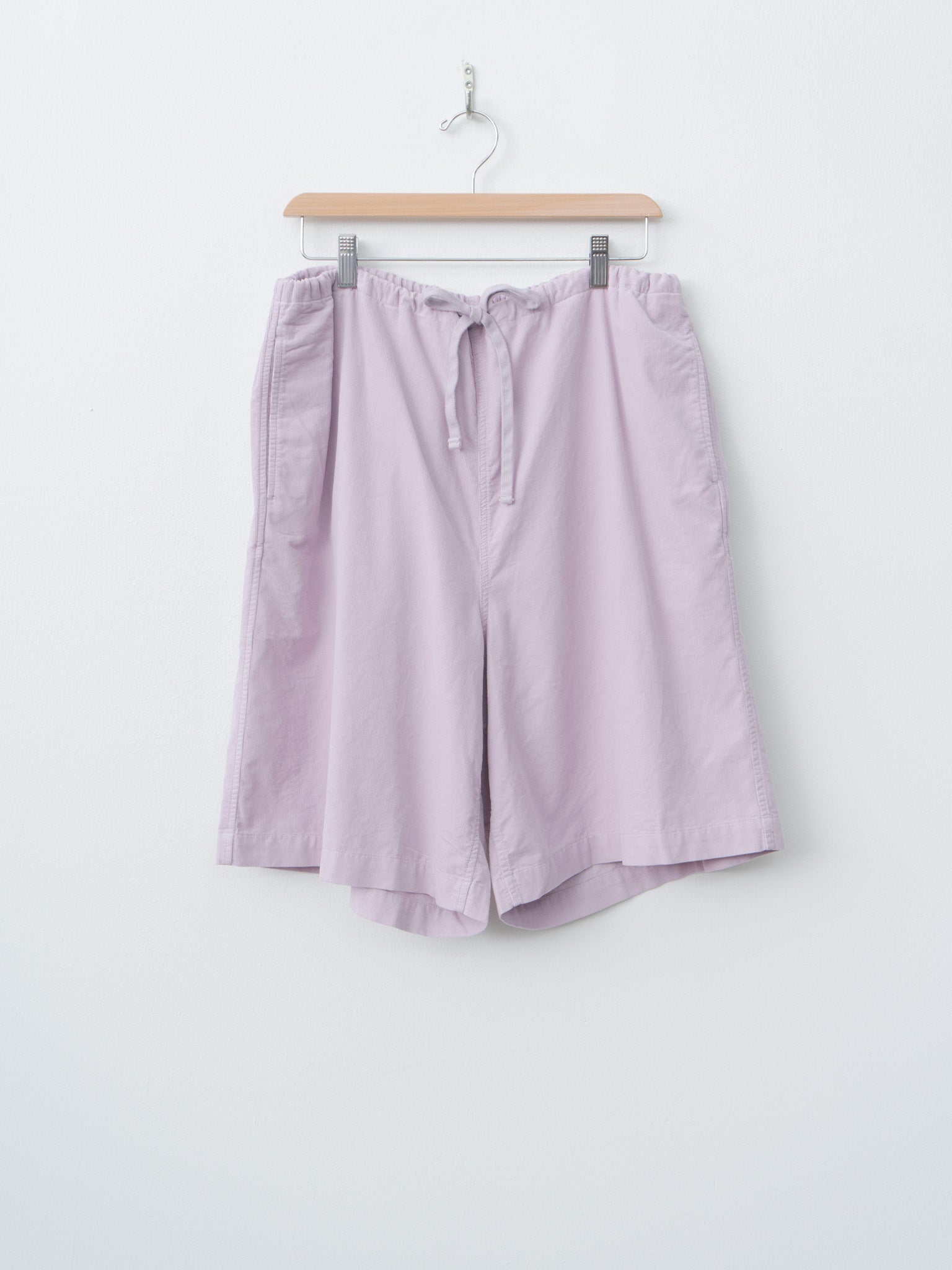 Namu Shop - ts(s) Garment Dye Summer Cotton Corduroy Drawstring Wide Shorts - Lavender