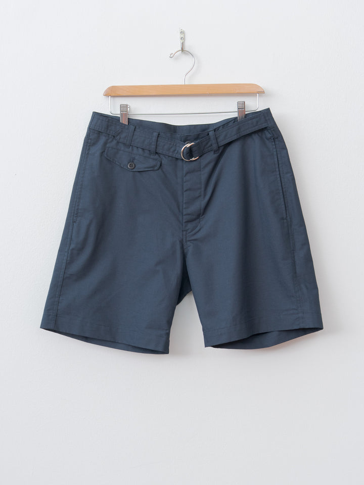 Cotton Poly Hollow Yarn Light Gabardine D-Ring Belted Shorts - Navy
