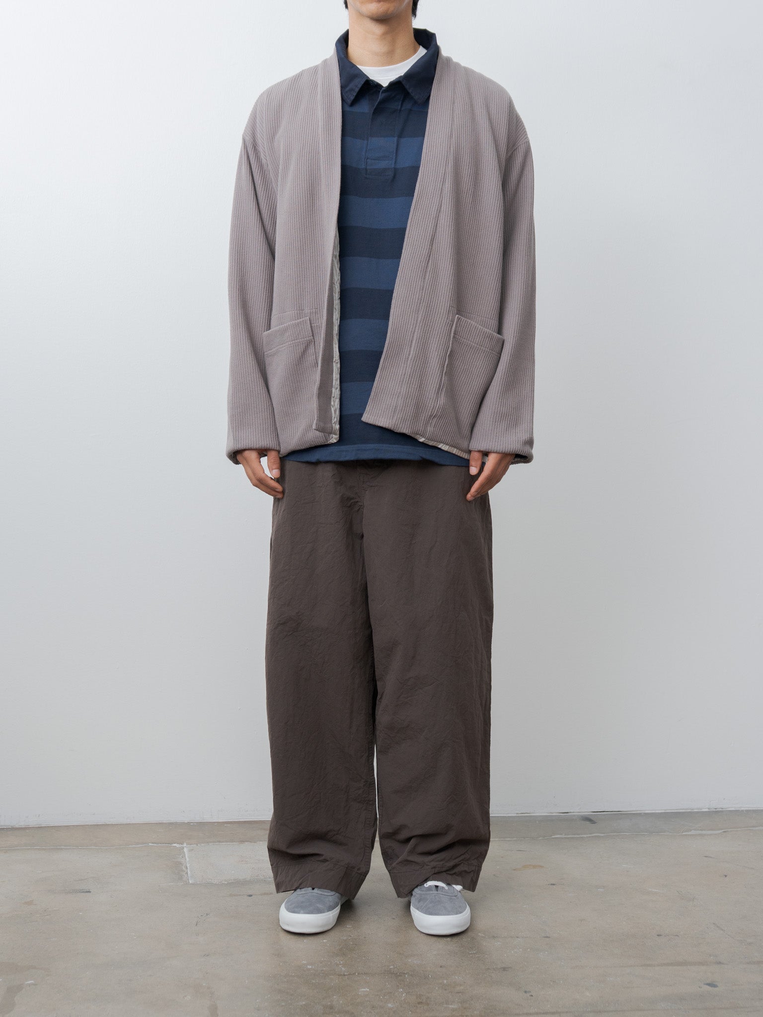 Namu Shop - ts(s) Rail Rib Cotton Jersey Lined Easy Cardigan - Gray