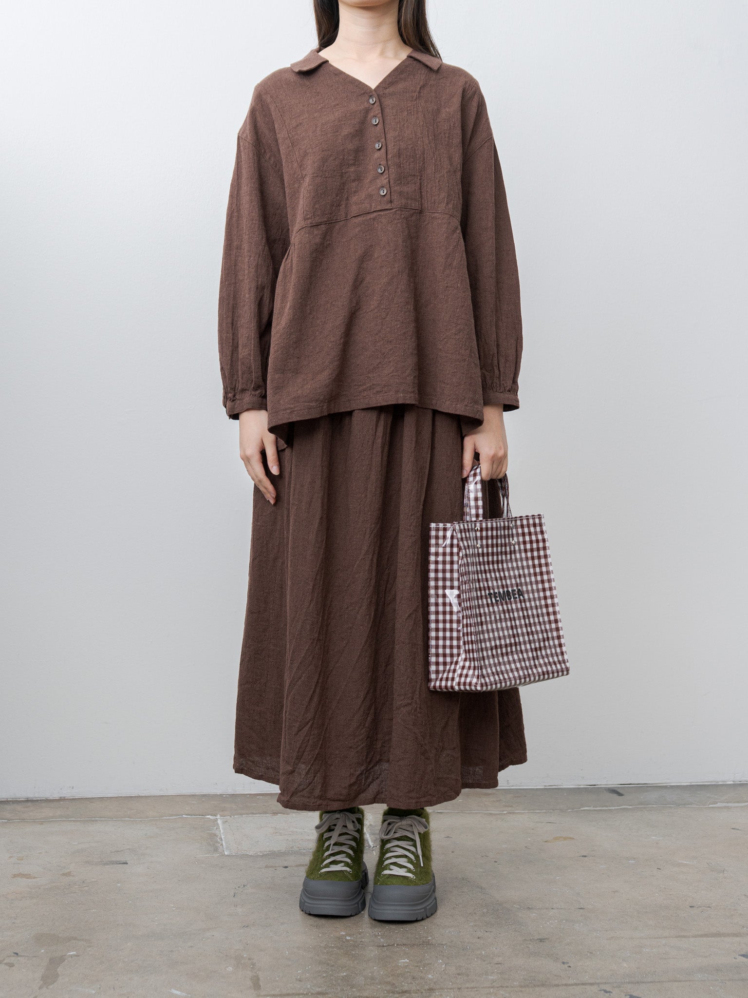 Paper Tote Small - Gingham Brown
