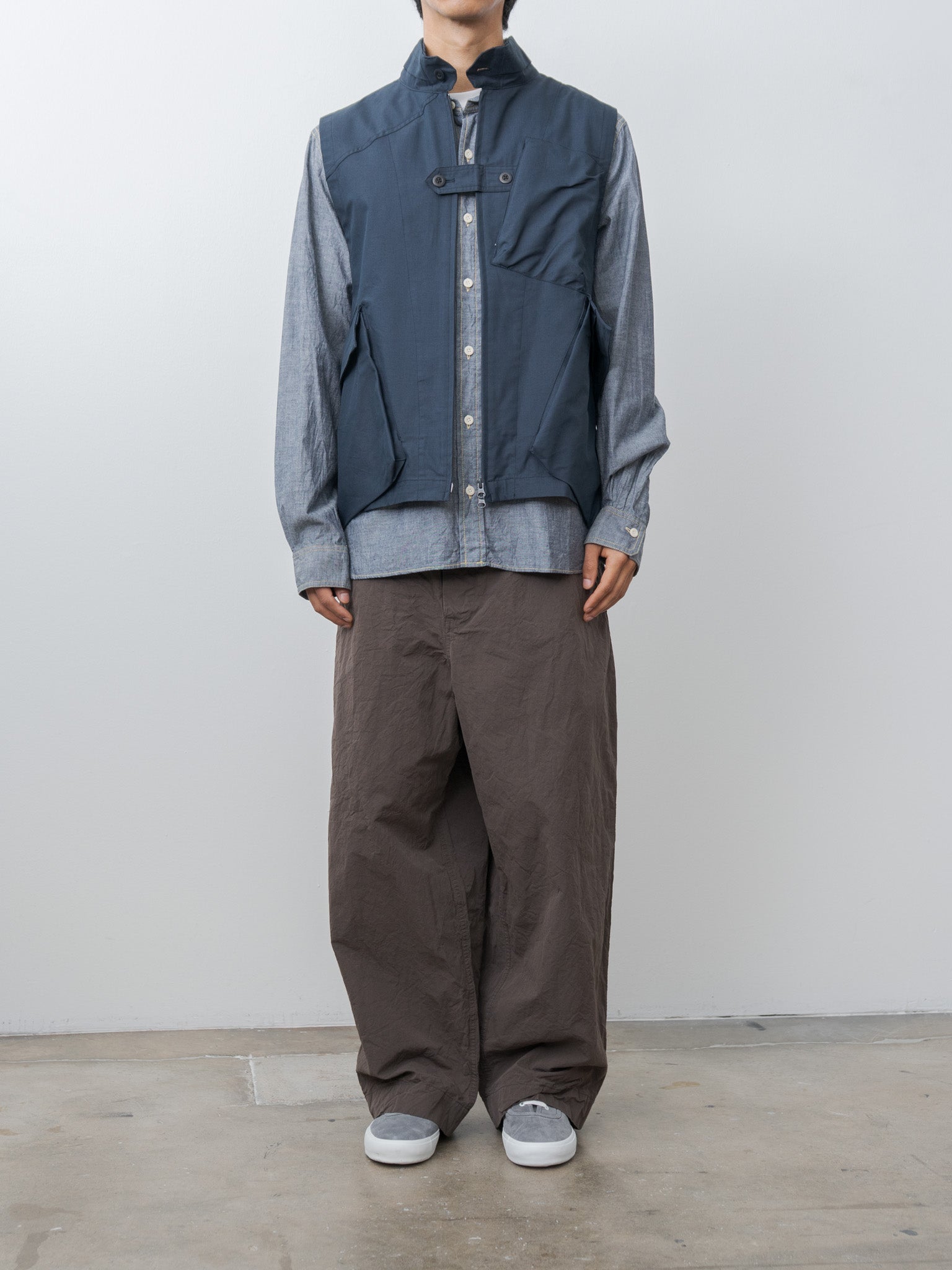 Namu Shop - ts(s) Indigo Cotton Chambray Asymmetric Pocket Work Shirt - Navy