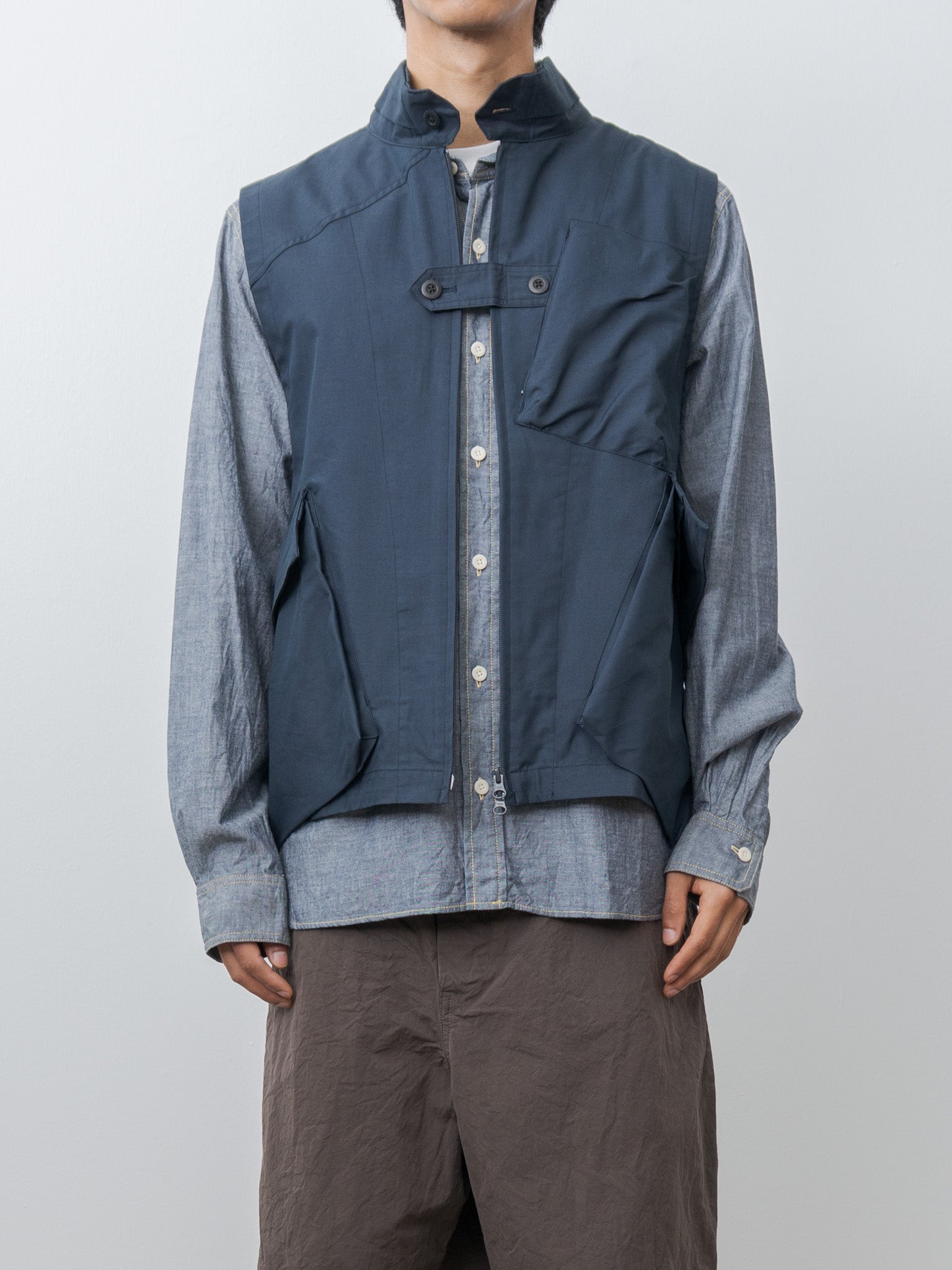 Namu Shop - ts(s) Cotton Poly Hollow Yarn Light Gabardine Messenger Vest - Navy