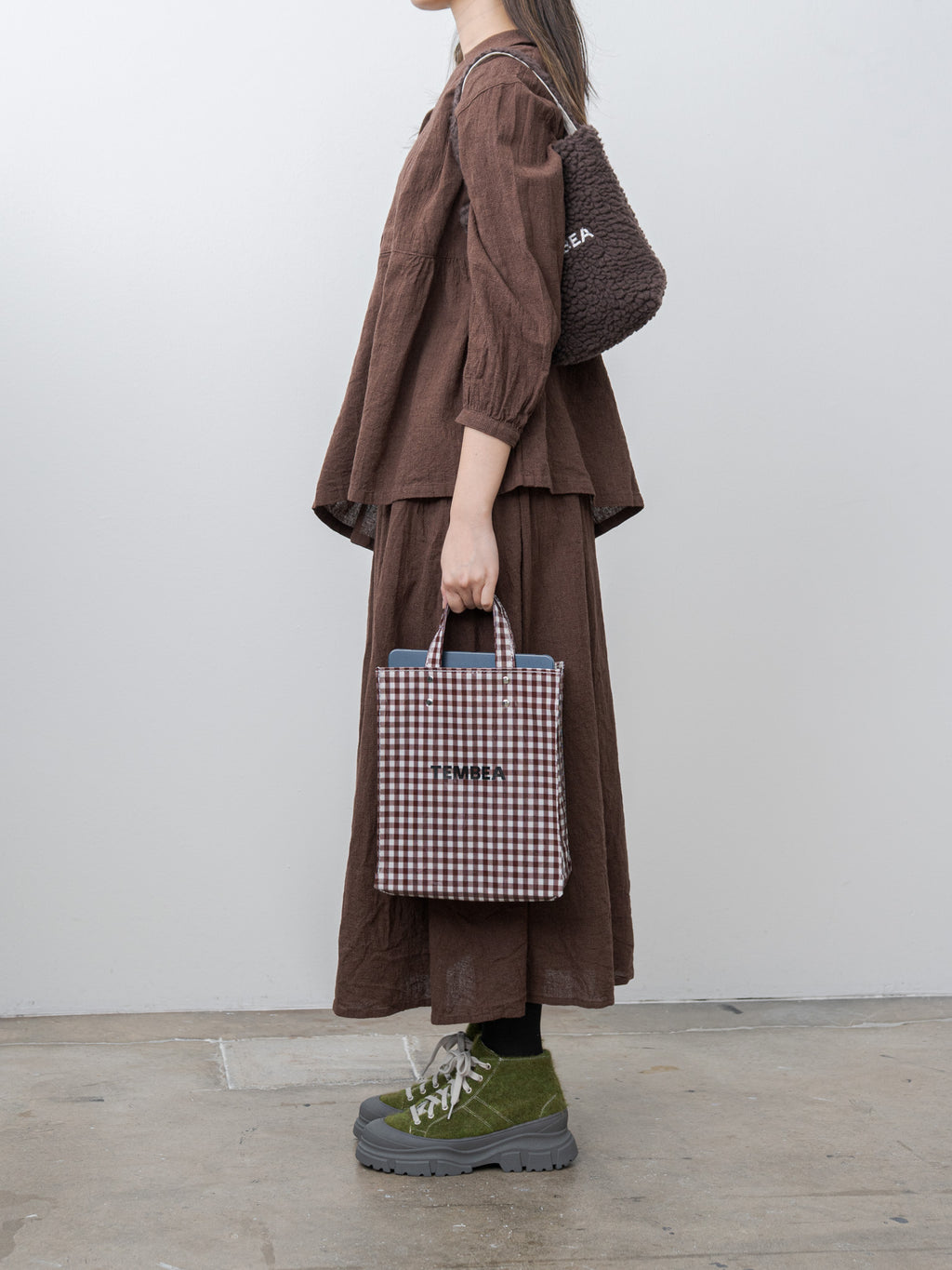 Paper Tote Small - Gingham Brown