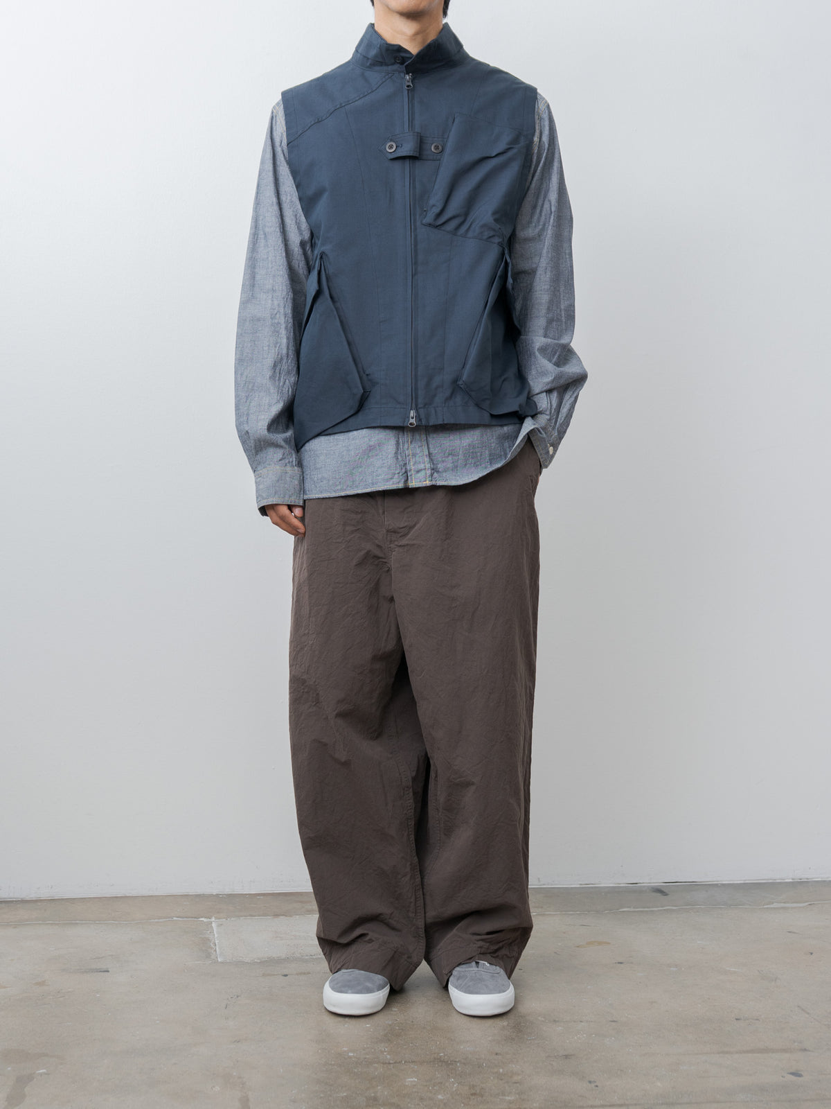 Namu Shop - ts(s) Cotton Poly Hollow Yarn Light Gabardine Messenger Vest - Navy
