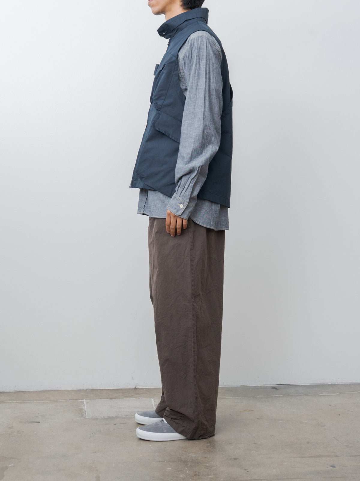 Namu Shop - ts(s) Cotton Poly Hollow Yarn Light Gabardine Messenger Vest - Navy